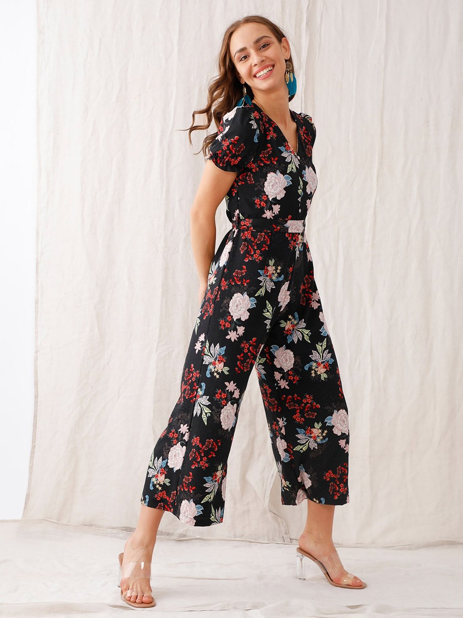 Buy Black Floral Print Strappy Midi Dress For Women Online - Zink London