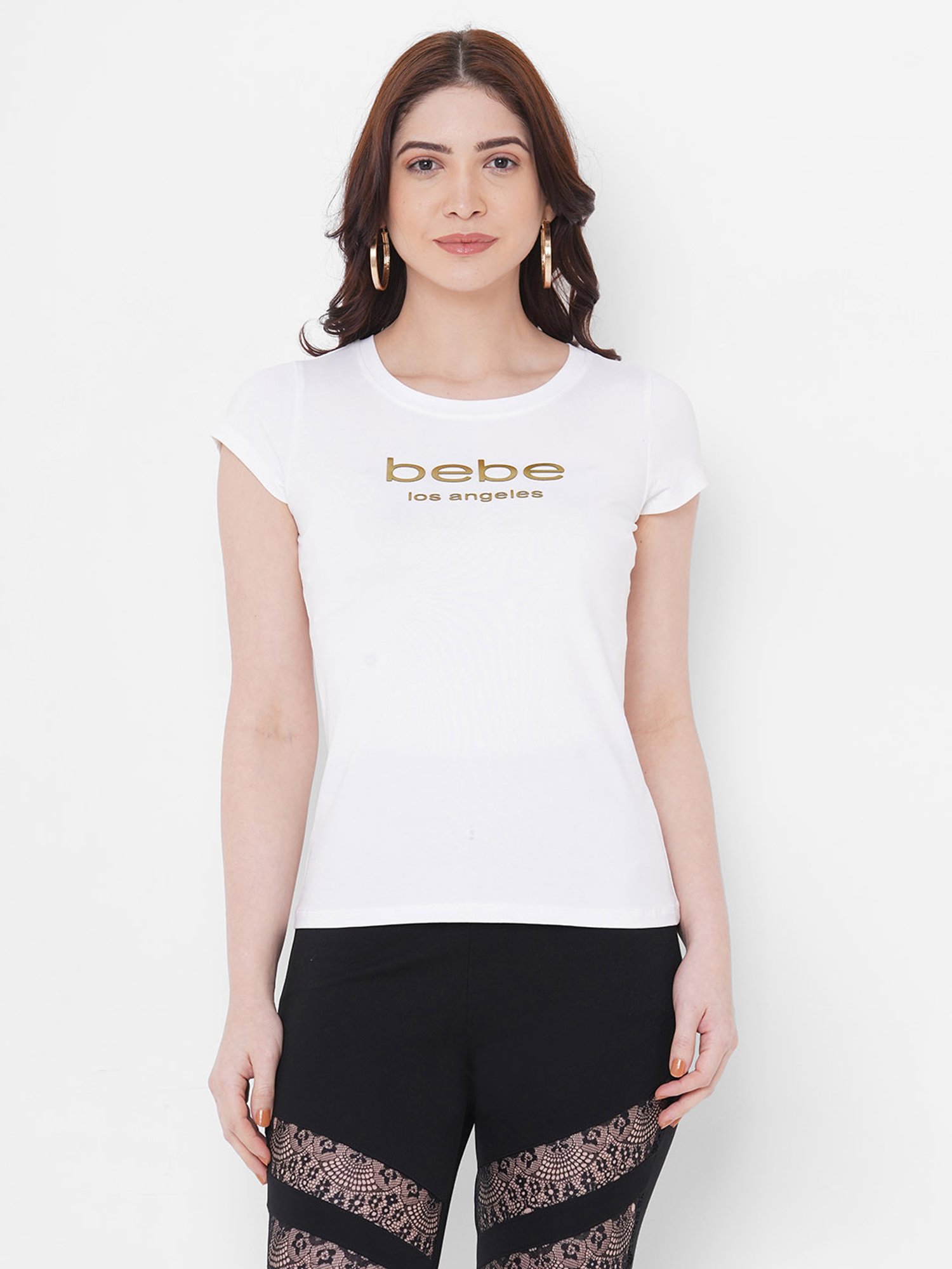 Buy Bebe Snow White Logo Print Tee Online At Best Prices Tata Cliq