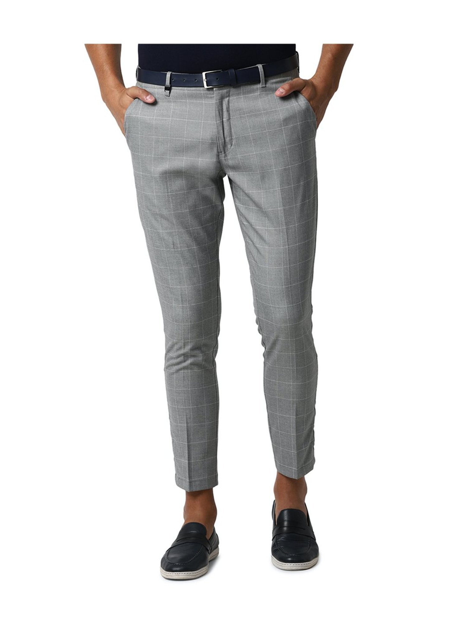 Buy Louis Philippe Sport Grey Mid Rise Checks Trousers for Men Online   Tata CLiQ