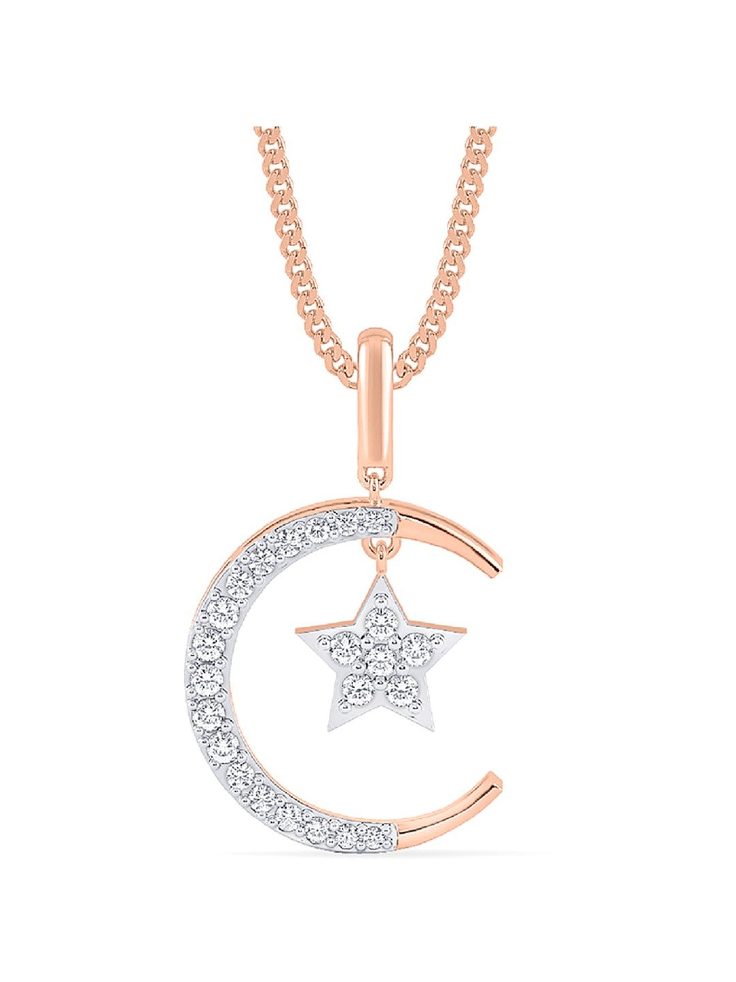 White Gold Dainty Diamond Moon and Star Necklace – Meira T Boutique
