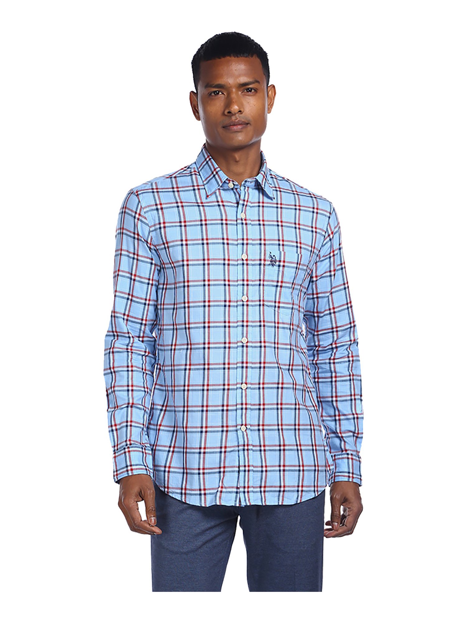 Ralph lauren blue and white checkered shirt Clearance