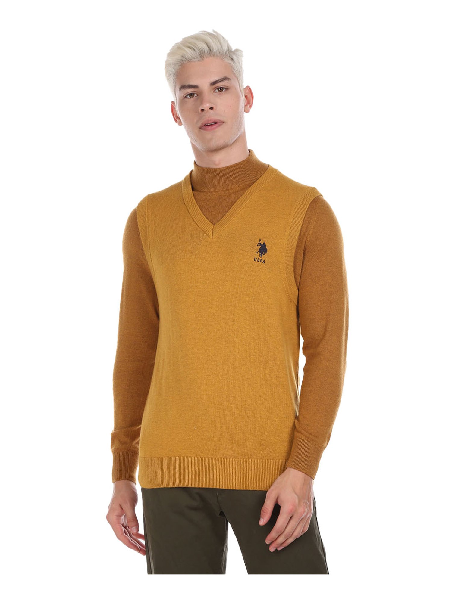 Buy U.S. Polo Assn. Mustard Regular Fit Sweater for Men Online @ Tata CLiQ