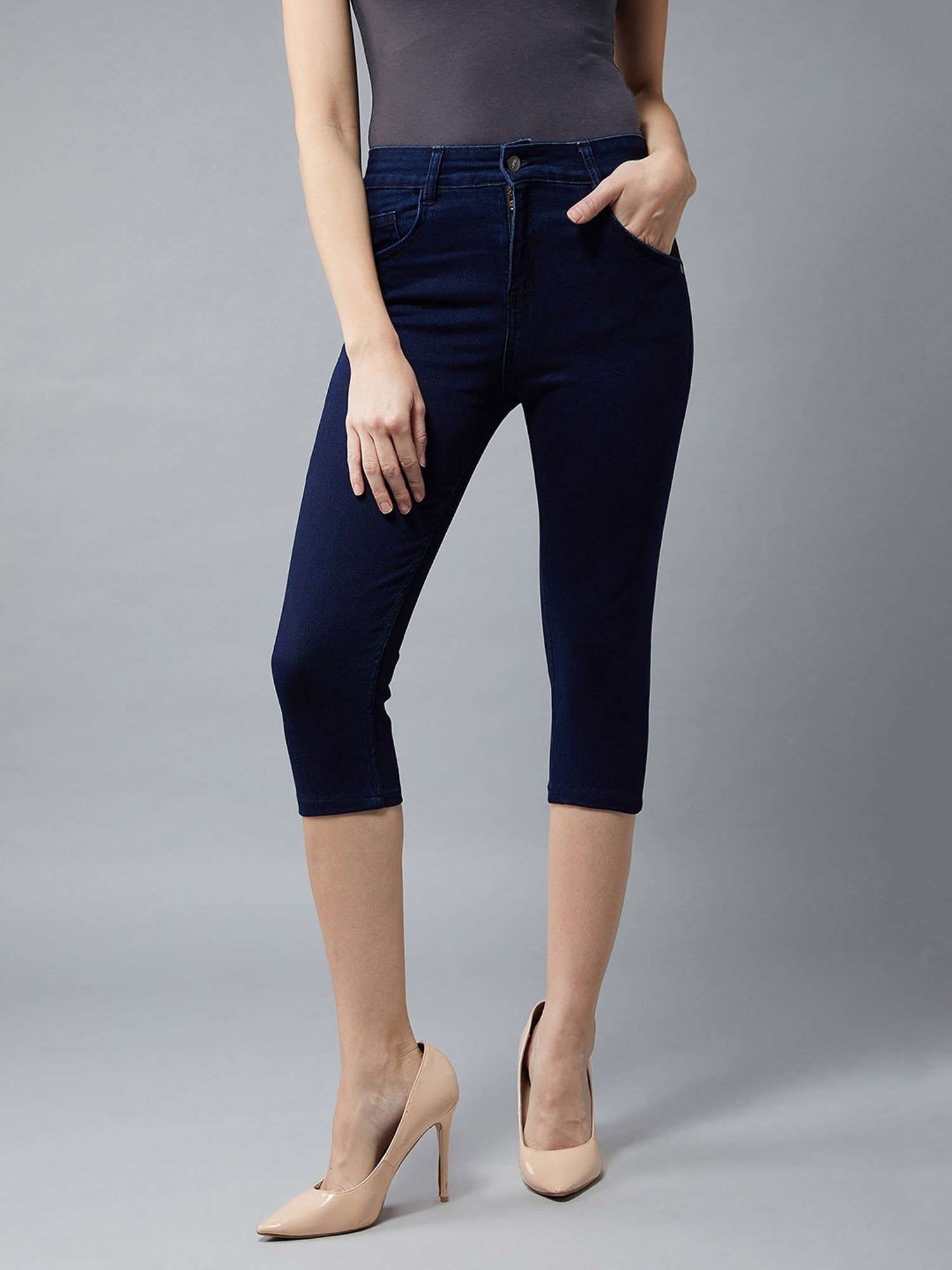 Buy DOLCE CRUDO Navy Skinny Fit Capri Jeans for Women Online