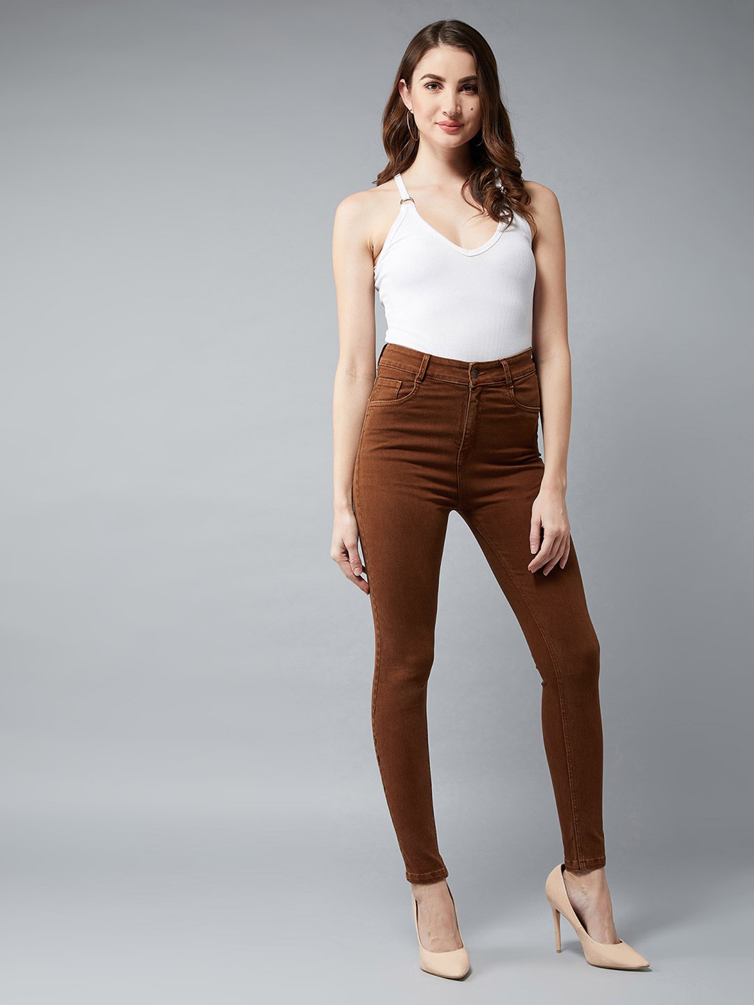 Buy DOLCE CRUDO Brown Skinny Fit Jeans for Women Online @ Tata CLiQ