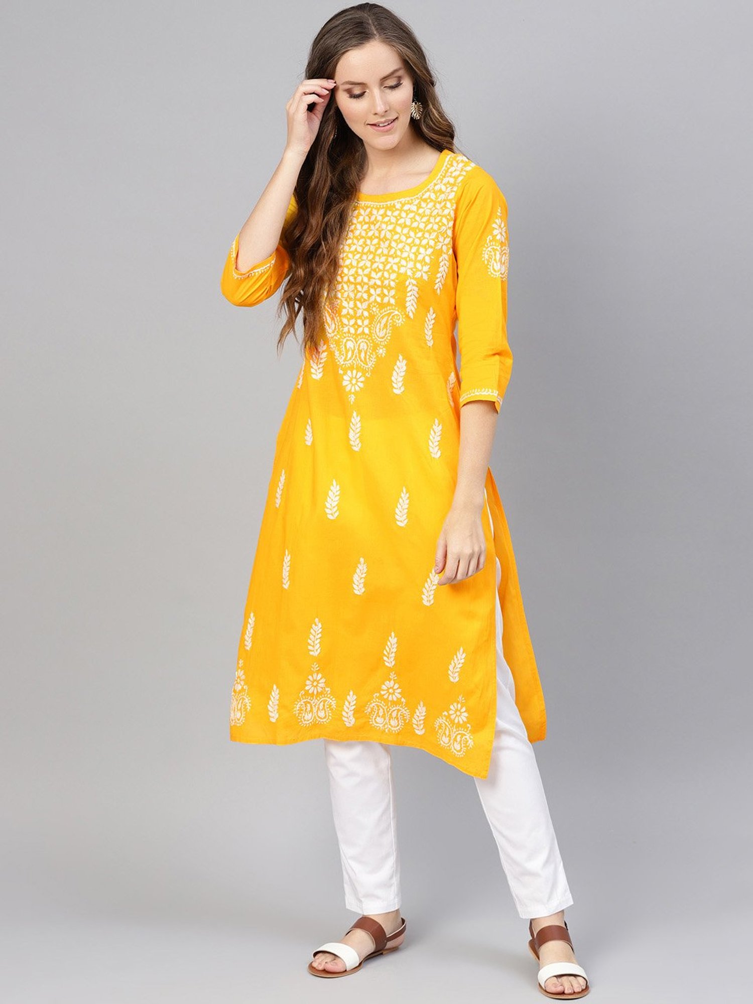 Rangmanch by Pantaloons Yellow Cotton Printed A Line Kurta