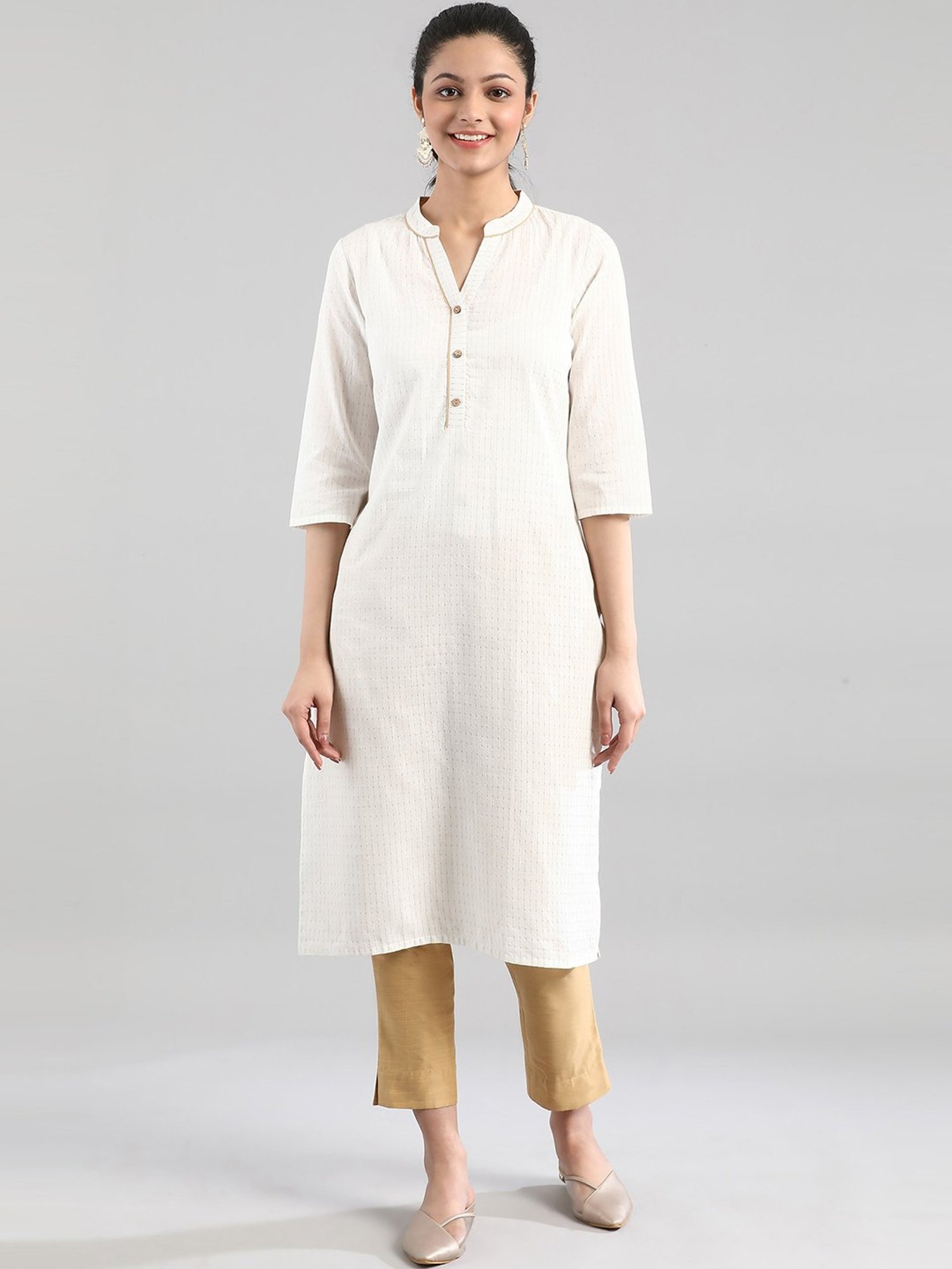 Aurelia® White Band Collar Women 3/4th Sleeves Yarn dyed Indian Kurta /  Kurti | Shopee Singapore