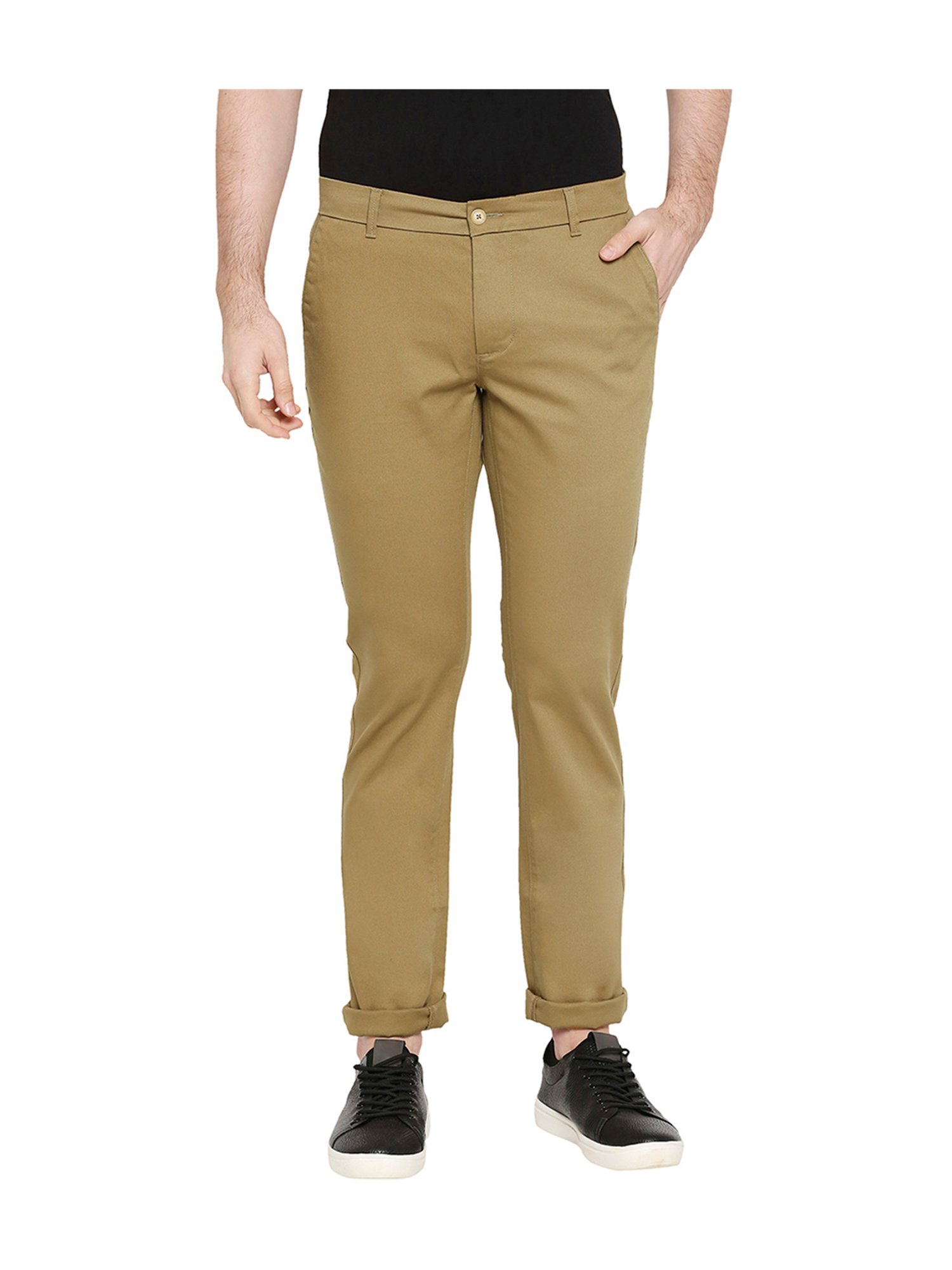 BASICS TAPERED FIT NIGHT OLIVE COTTON STRETCH TROUSERS22BTR48475
