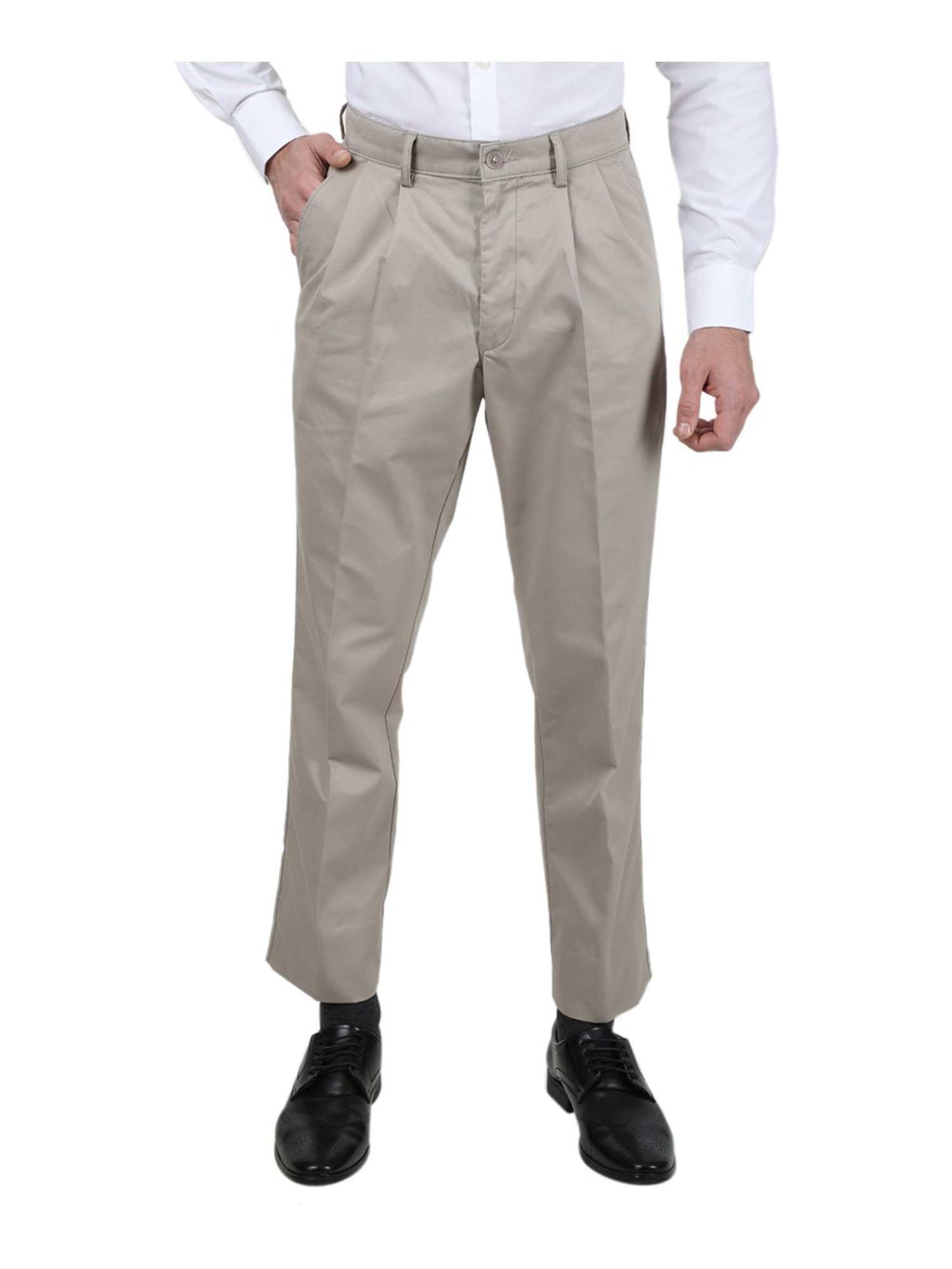 Buy Men Beige Plain Trousers Online in India - Monte Carlo