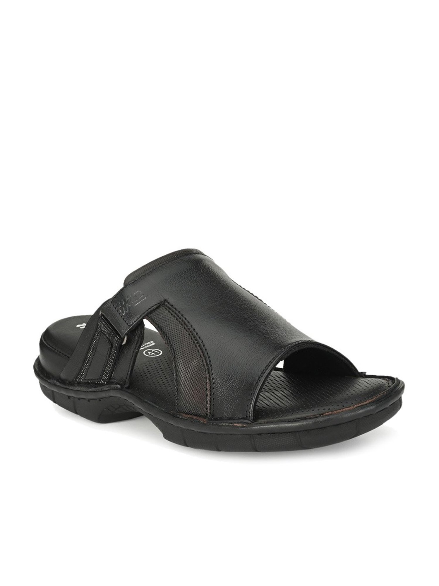 Buy Hitz Black Leather Textured Sandal online