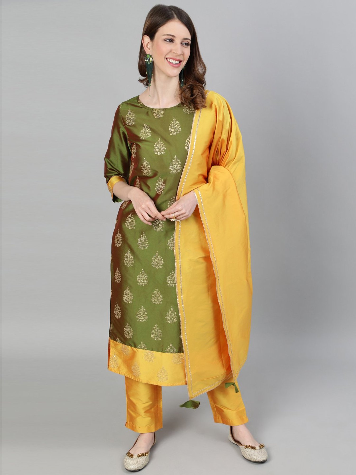 Classy Mustard Cotton Ikat Combination Tunic with Beautiful Hand paint –  Sujatra