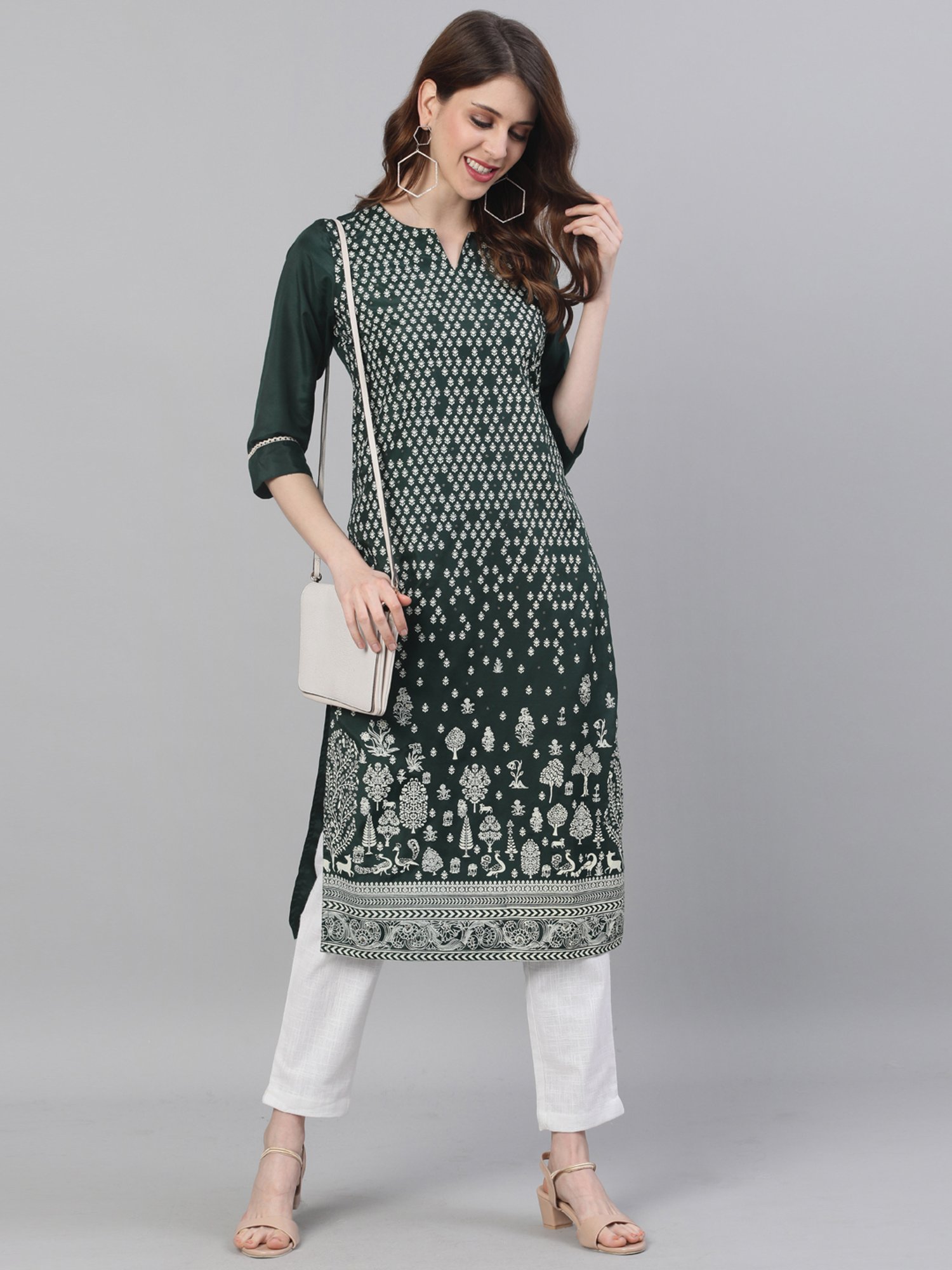 Buy Jaipur Kurti Green Embroidered 