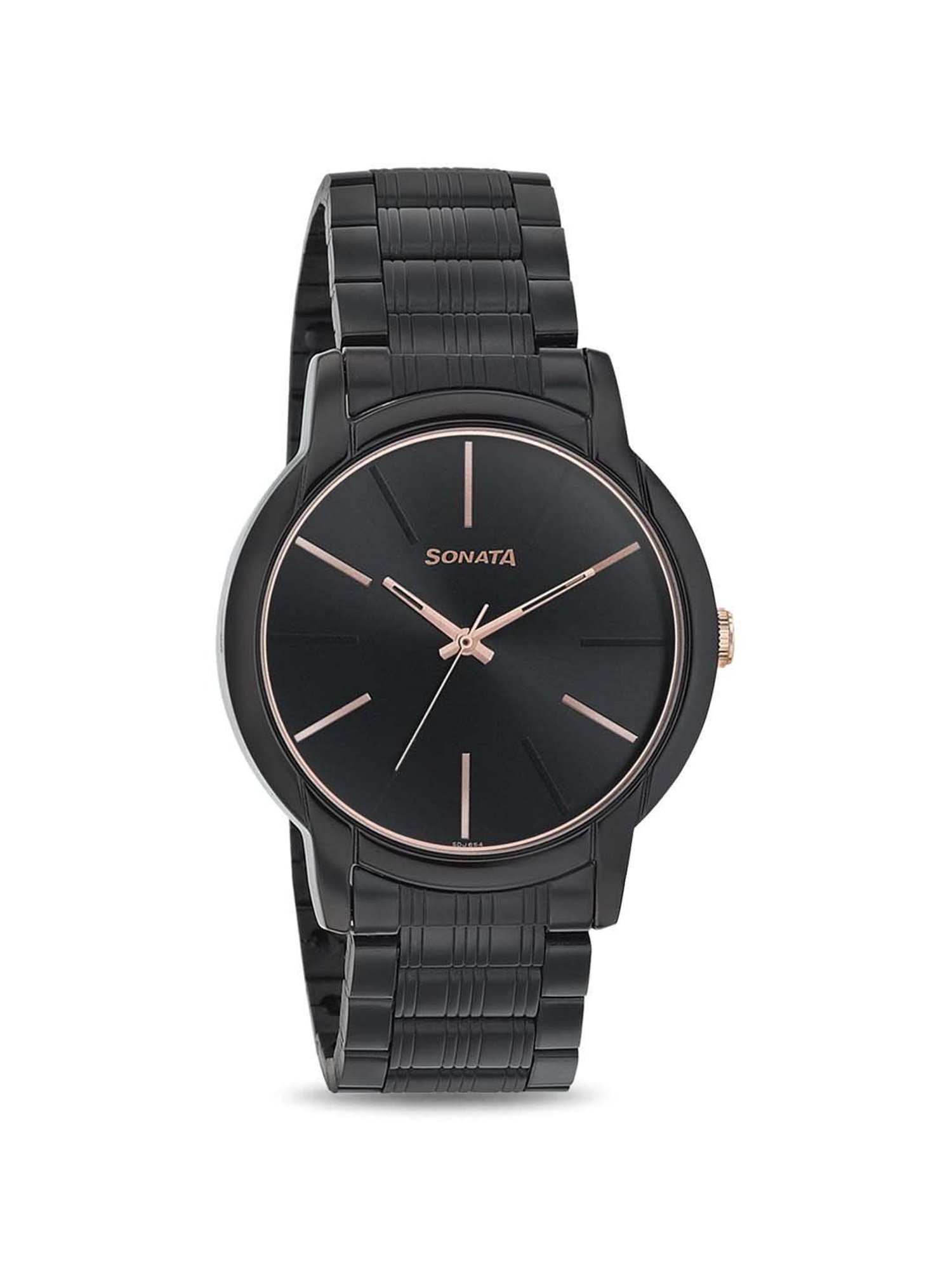 Sonata black dial best sale analog watch for men