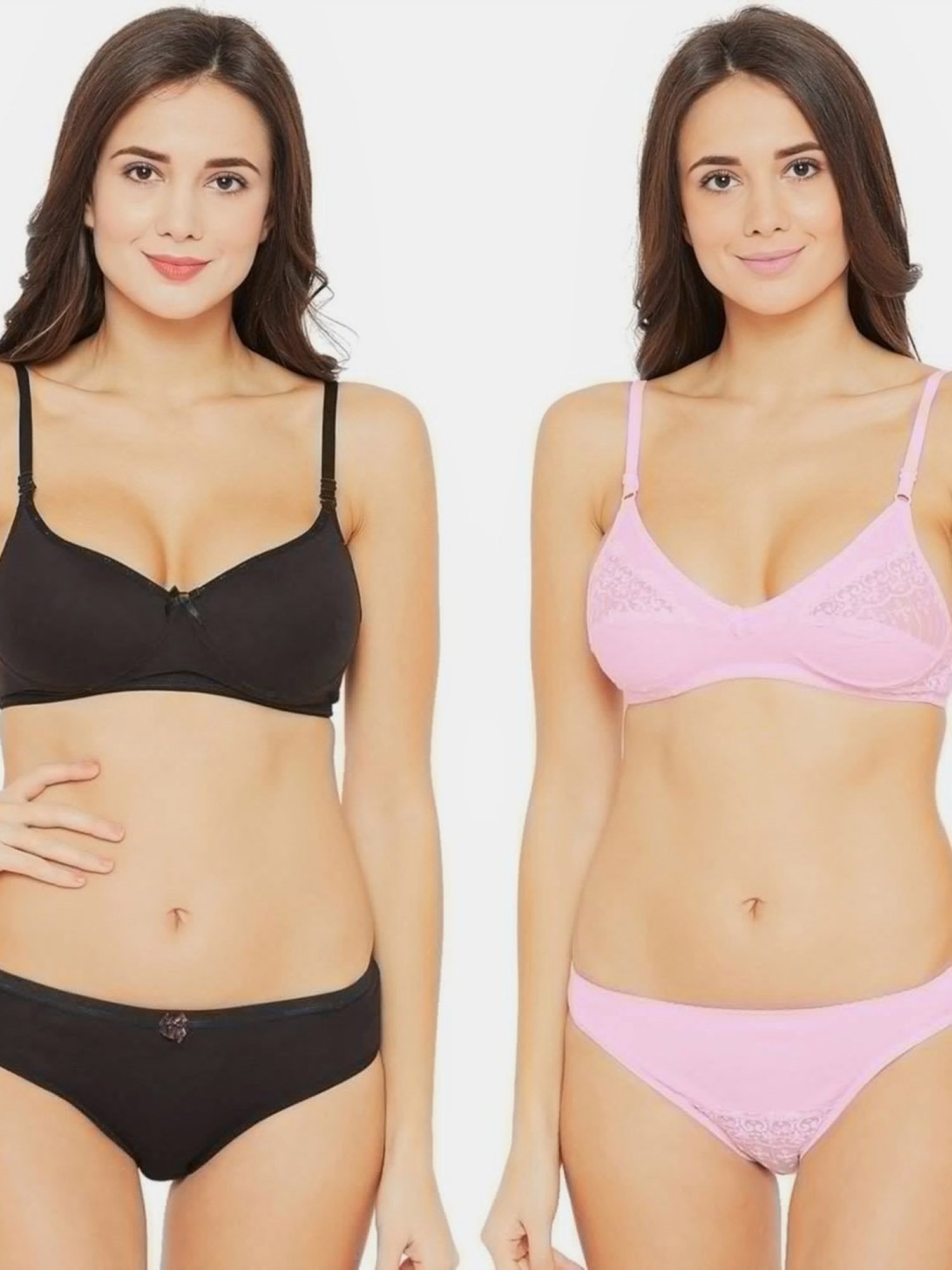 Buy N-Gal Black & Light Pink Lace Bra & Panty Set (Pack Of 2) for Women  Online @ Tata CLiQ