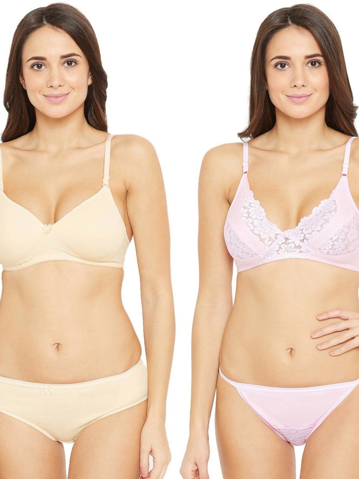 Buy N-Gal Cream & Light Pink Lace Bra & Panty Set (Pack Of 2) for Women  Online @ Tata CLiQ