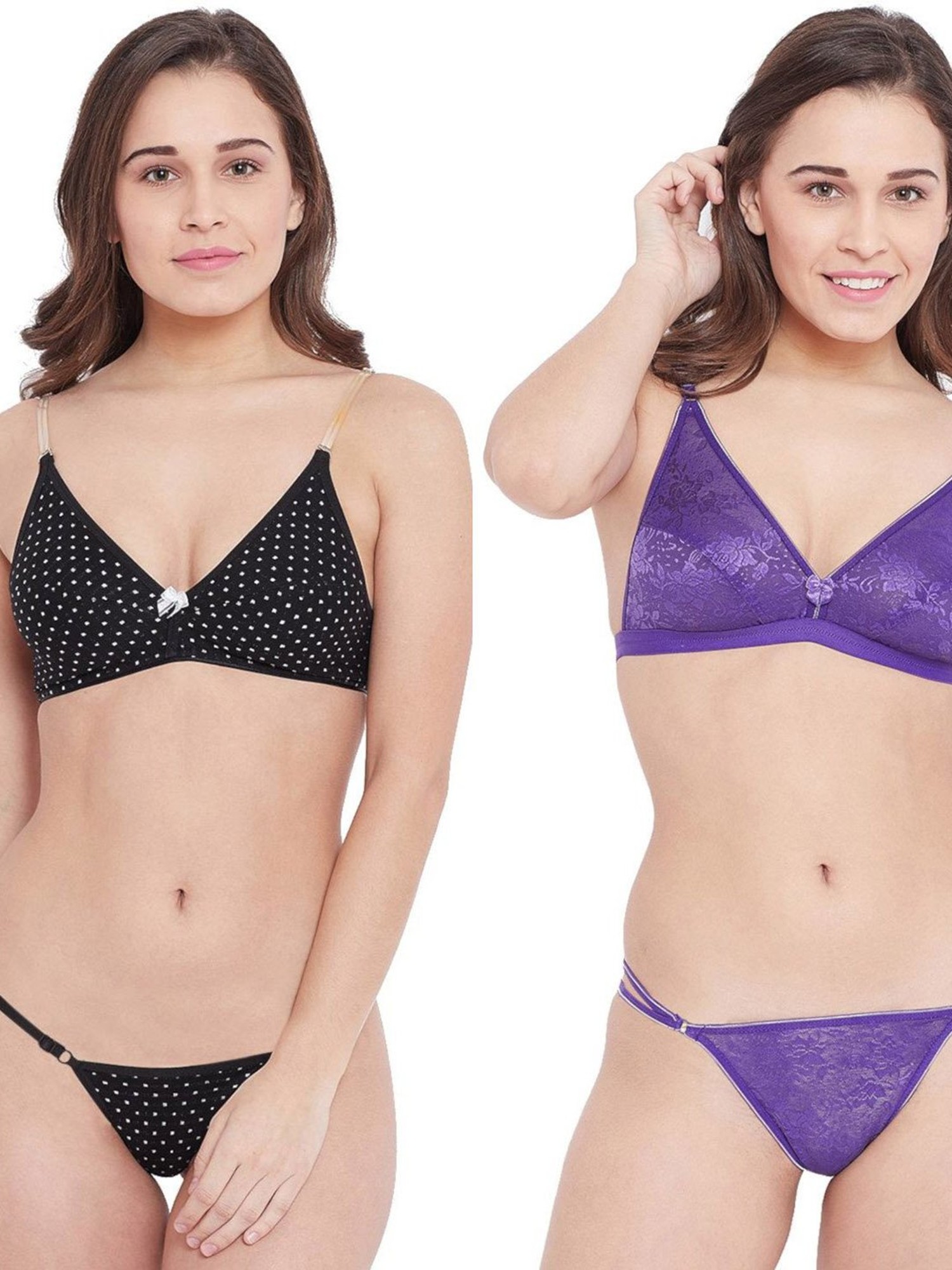 Buy N-Gal Black & Purple Printed Bra & Panty Set (Pack Of 2) for Women  Online @ Tata CLiQ