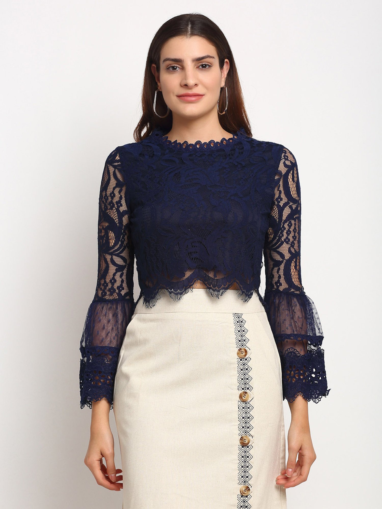 Buy Global Republic Navy Lace Crop Top for Women Online @ Tata CLiQ
