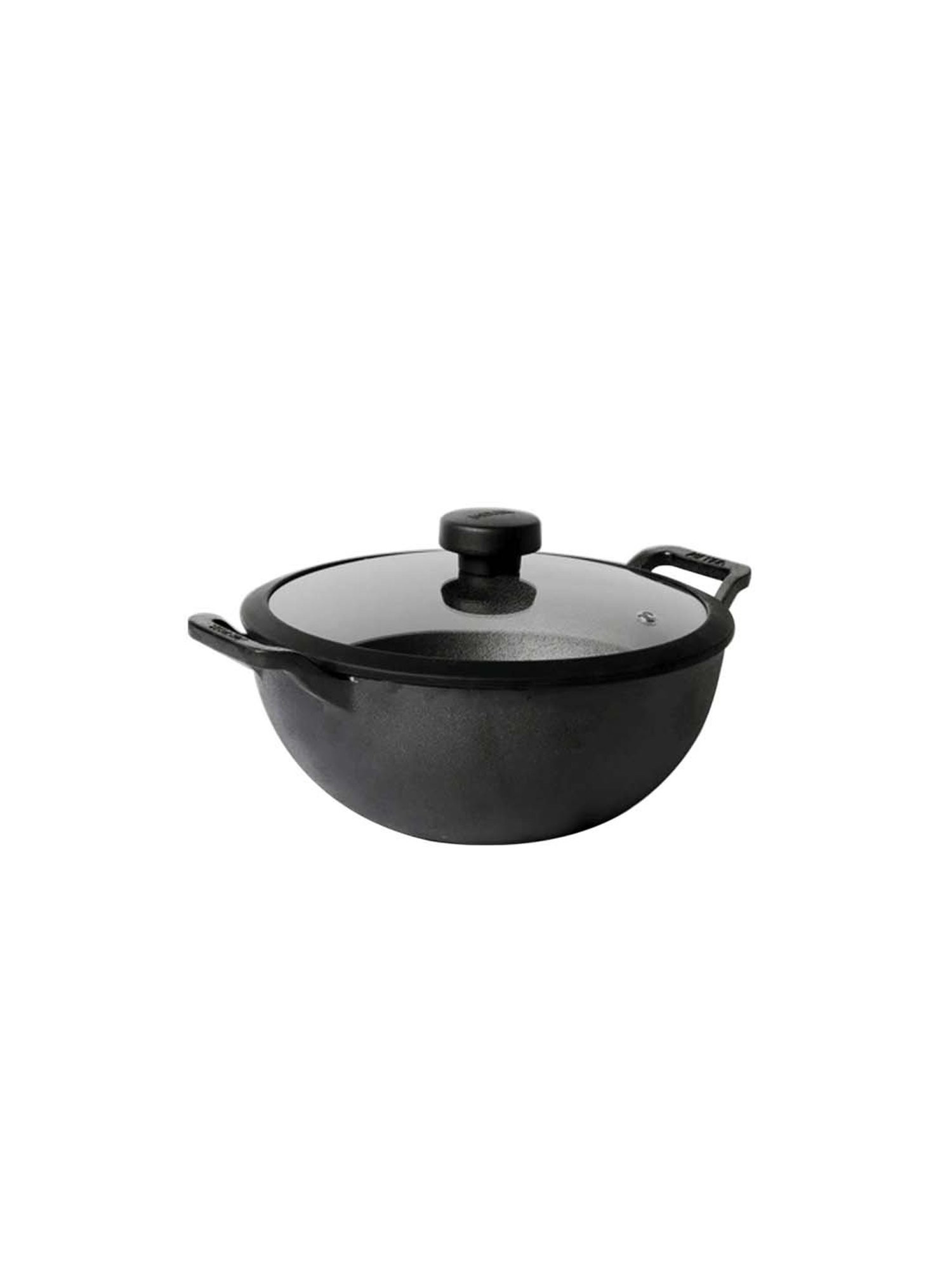 M&M-Meyer Pre-Seasoned Non-stick Cast Iron Deep Kadai with glass