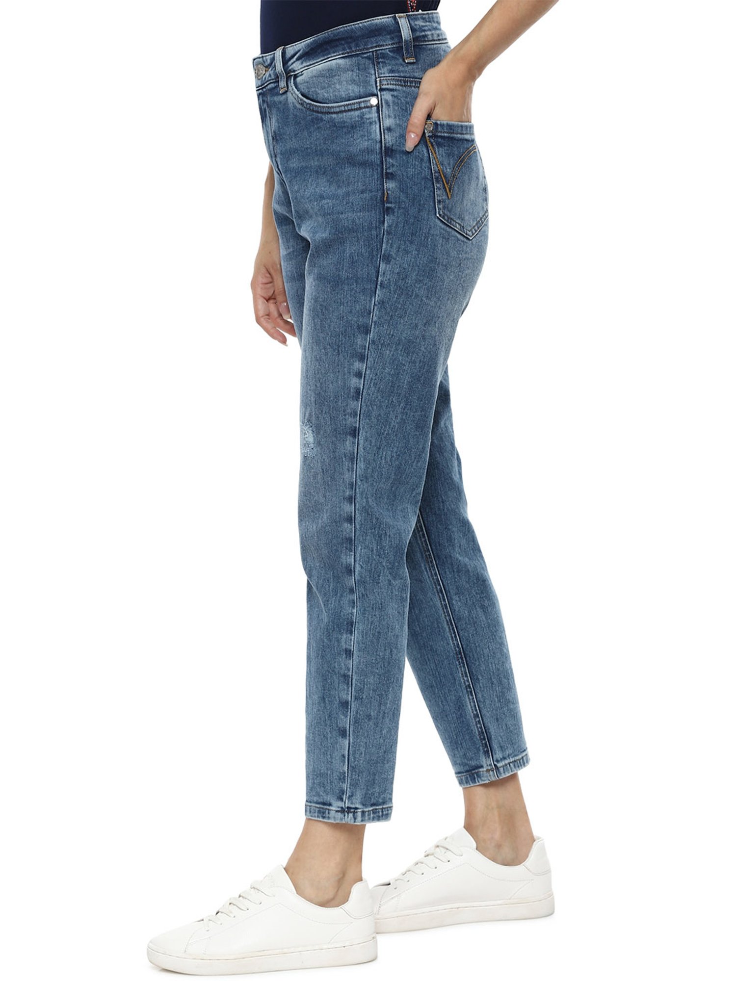 Buy Van Heusen Blue Distressed Jeans for Women Online @ Tata CLiQ