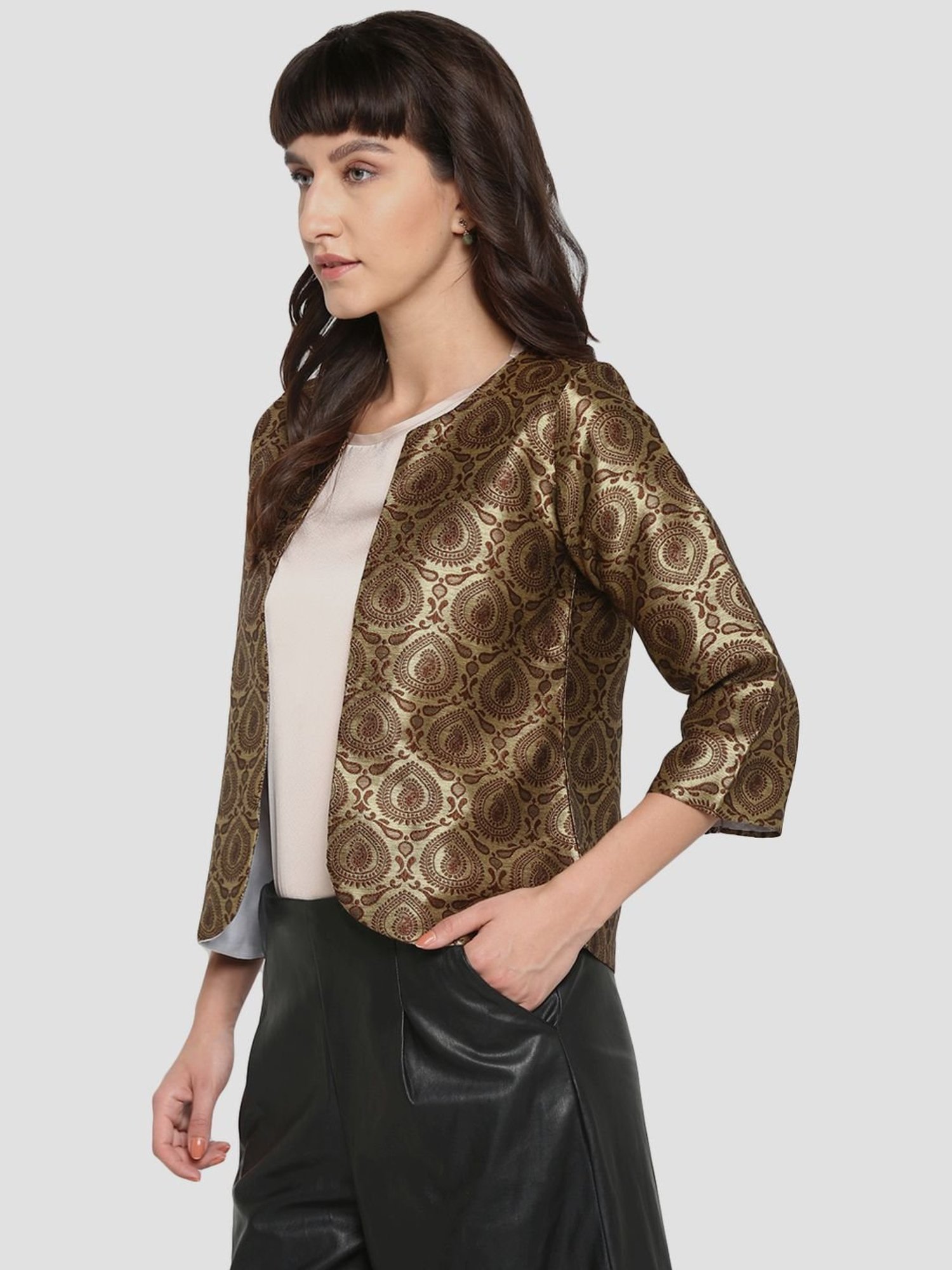 Golden jacket with teal lehenga – AALIYA DEEBA