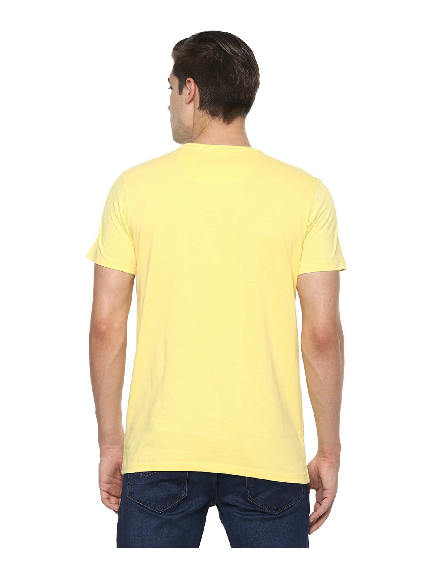 Louis Philippe light yellow cotton plain t shirt - G3-MTS16305 