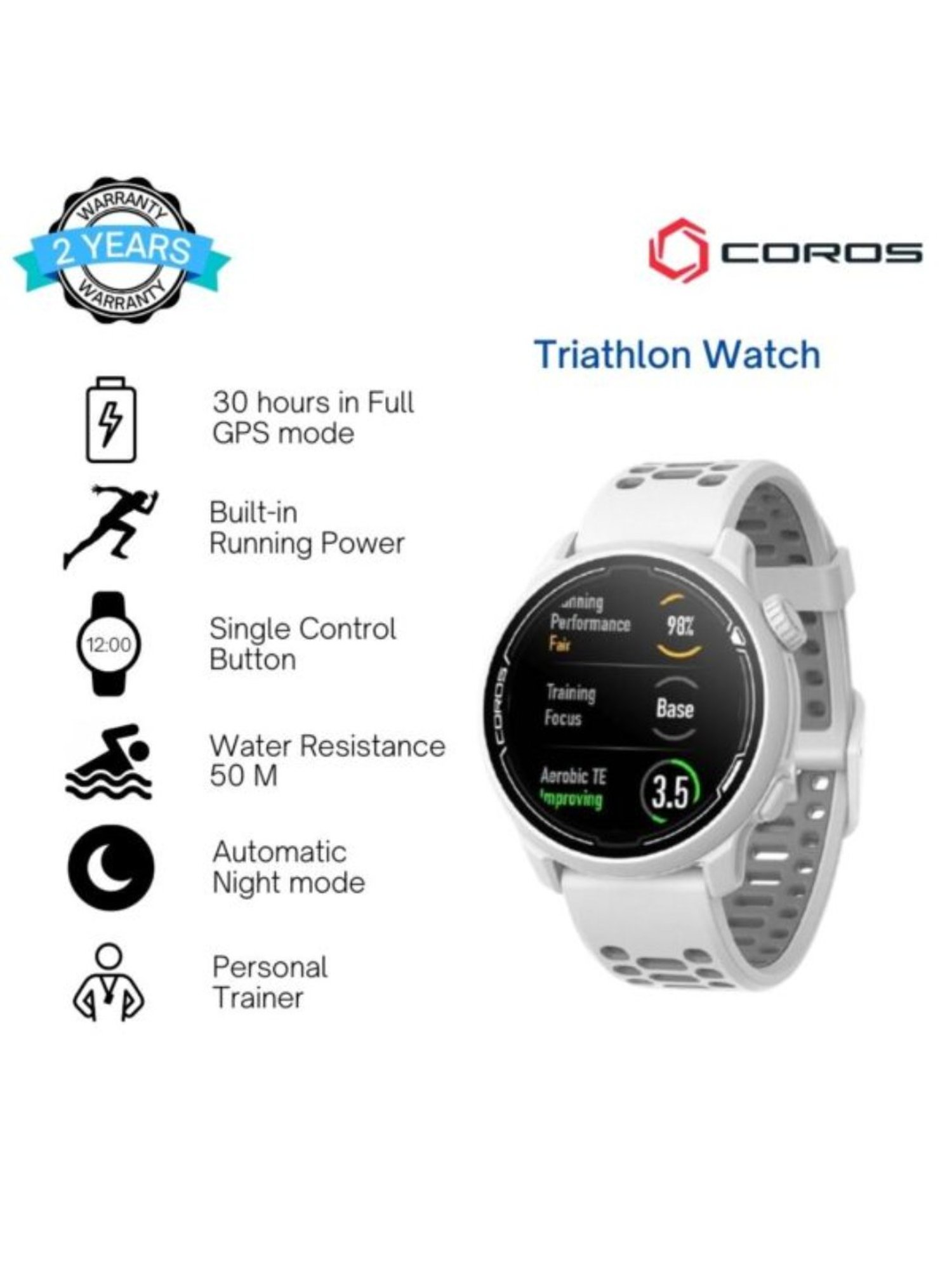 Buy COROS PACE 2 Premium GPS Sport Smartwatch (White/Silicone Band) Online  At Best Price @ Tata CLiQ