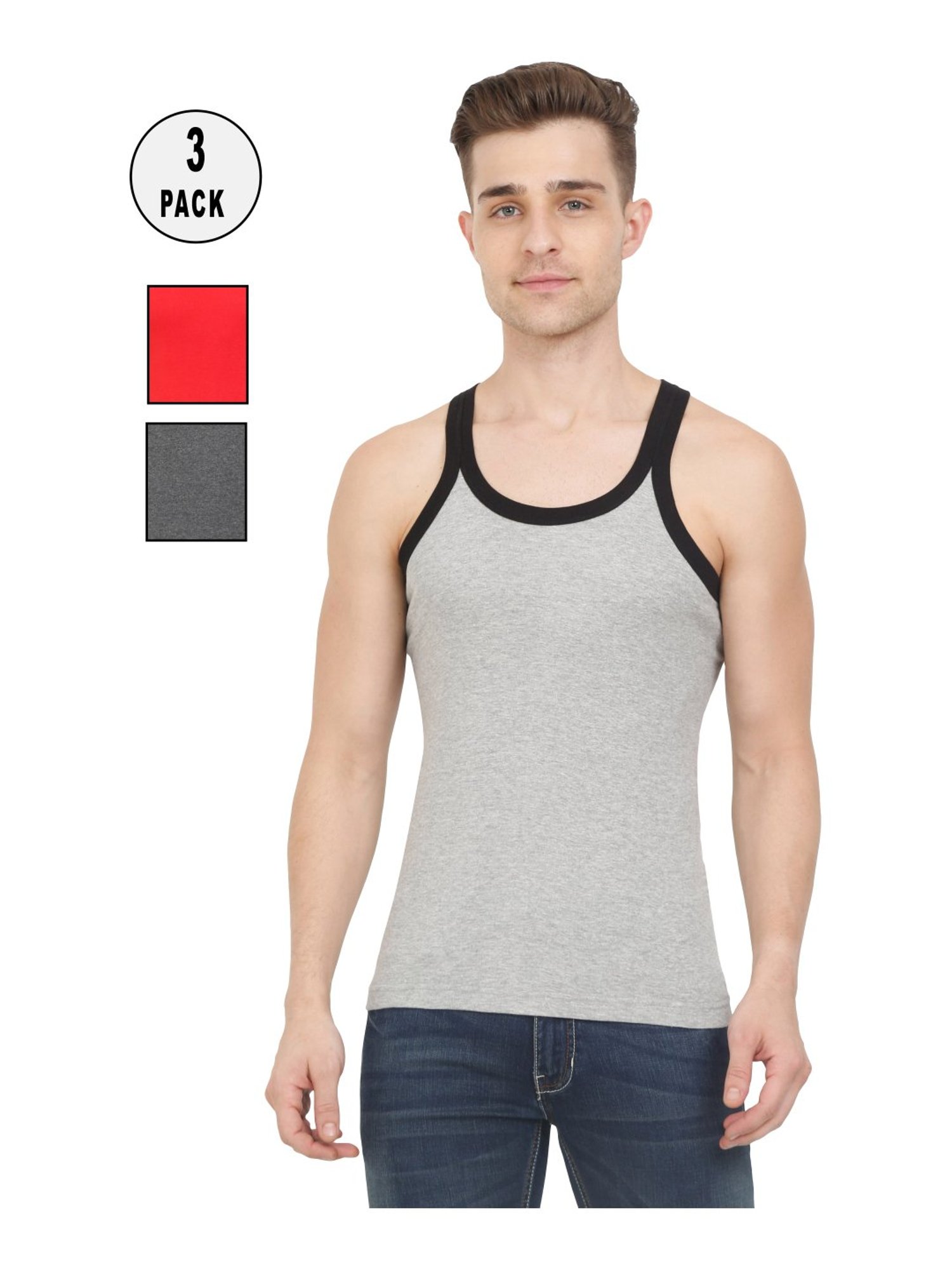 Buy Rupa Jon Assorted Colour Cotton Vest (Pack Of 3) for Mens Online @ Tata  CLiQ
