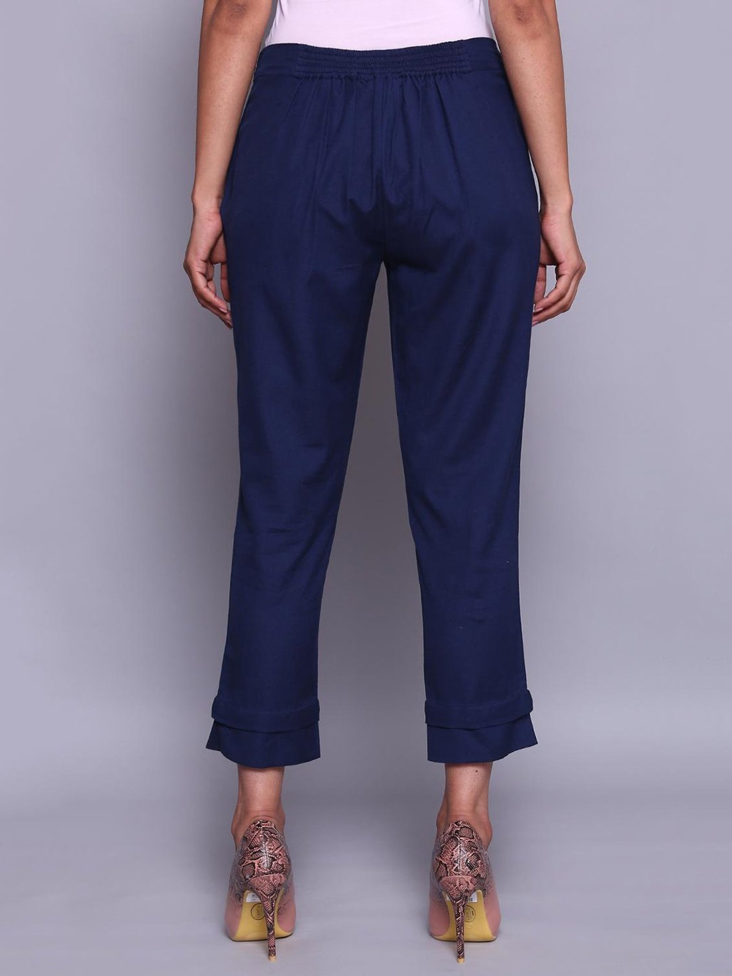Buy Madame Women Navy Blue Regular Fit Solid Cropped Trousers  Trousers  for Women 9071813  Myntra