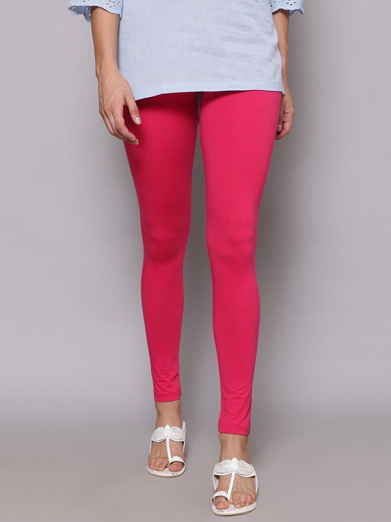 Red Cotton Blend Dyed Leggings