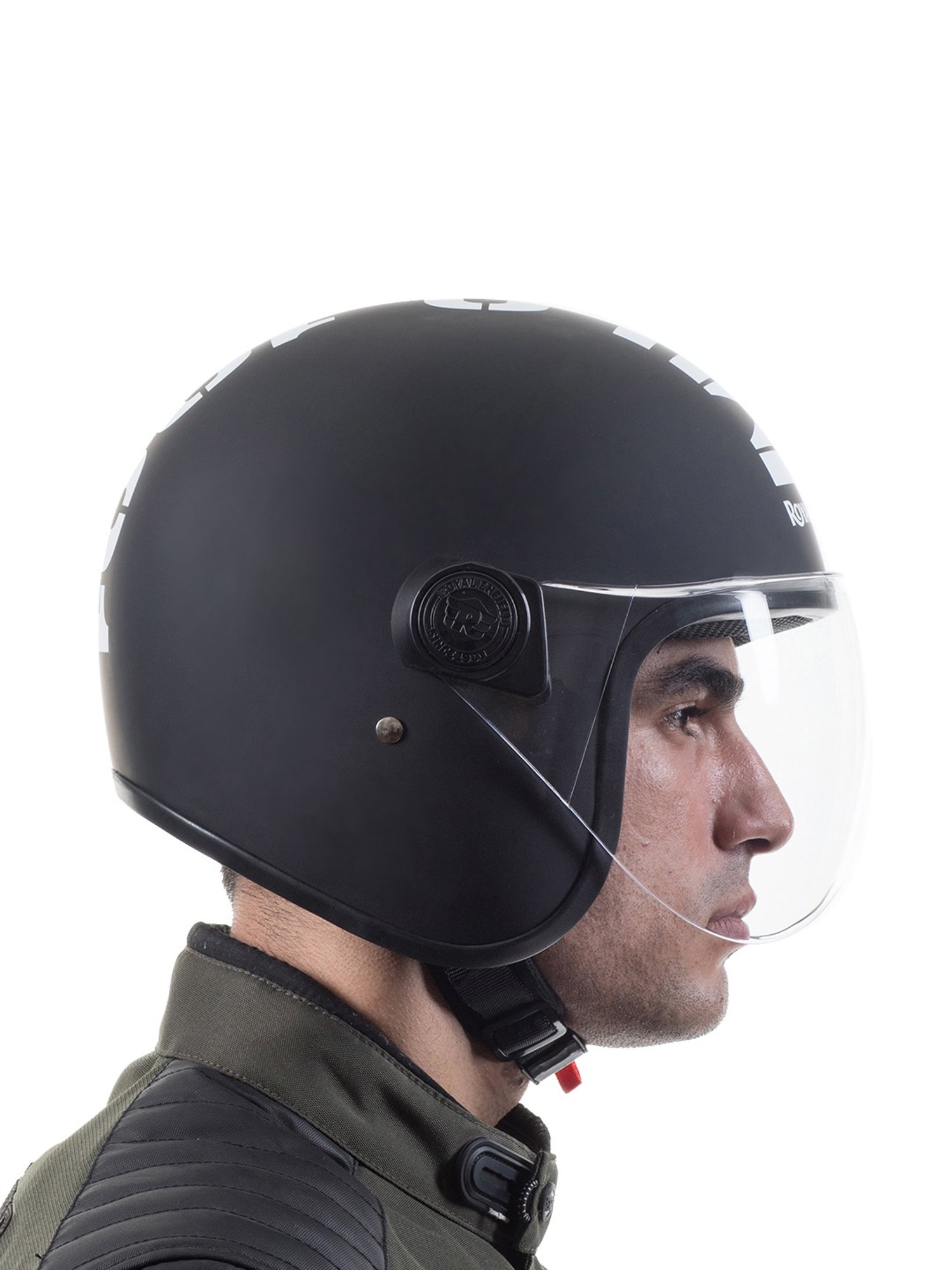 royal enfield matt black open face with visor helmet