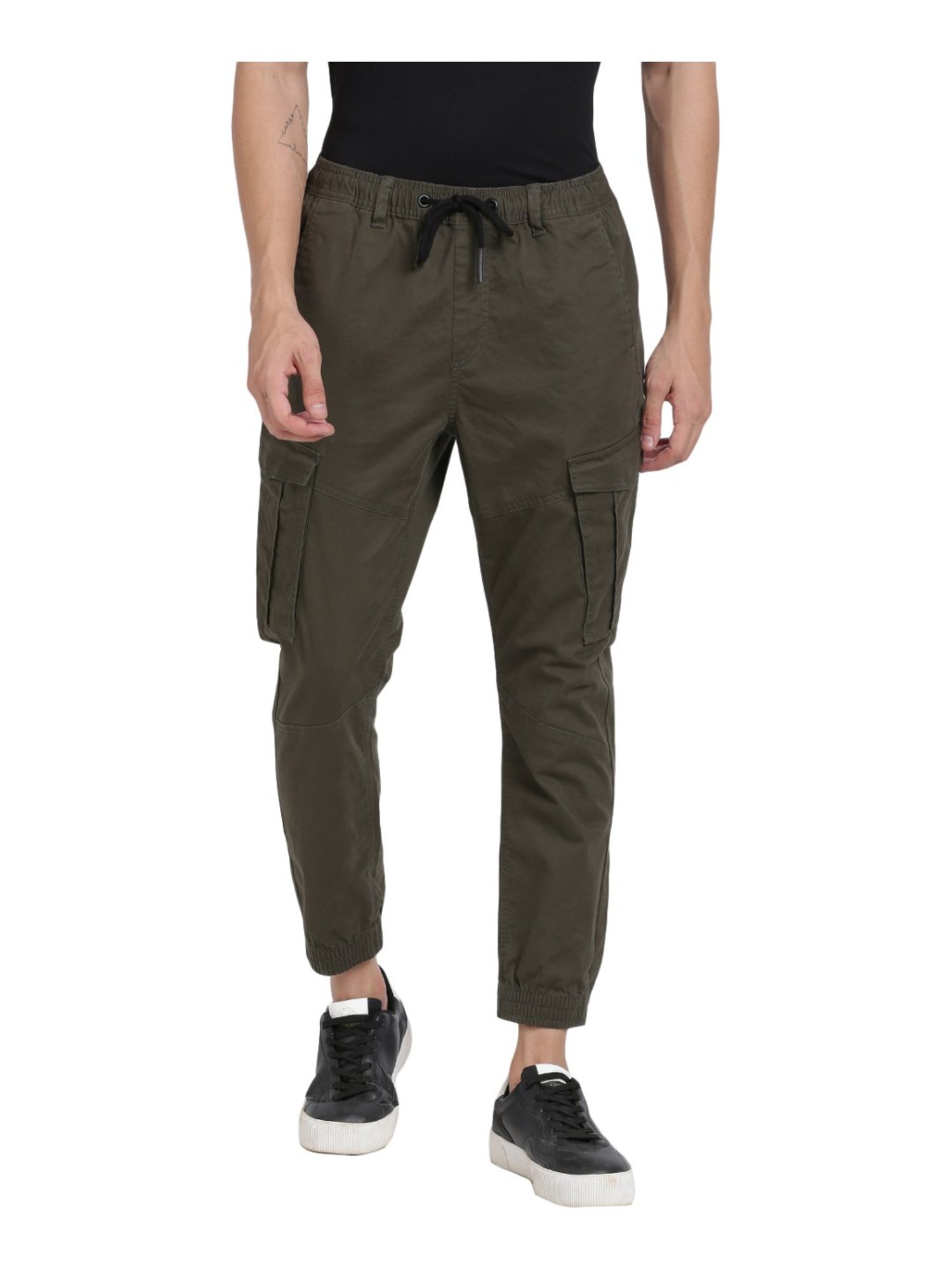 Buy BREAKBOUNCE Olive Skinny Fit Solid Trouser Online