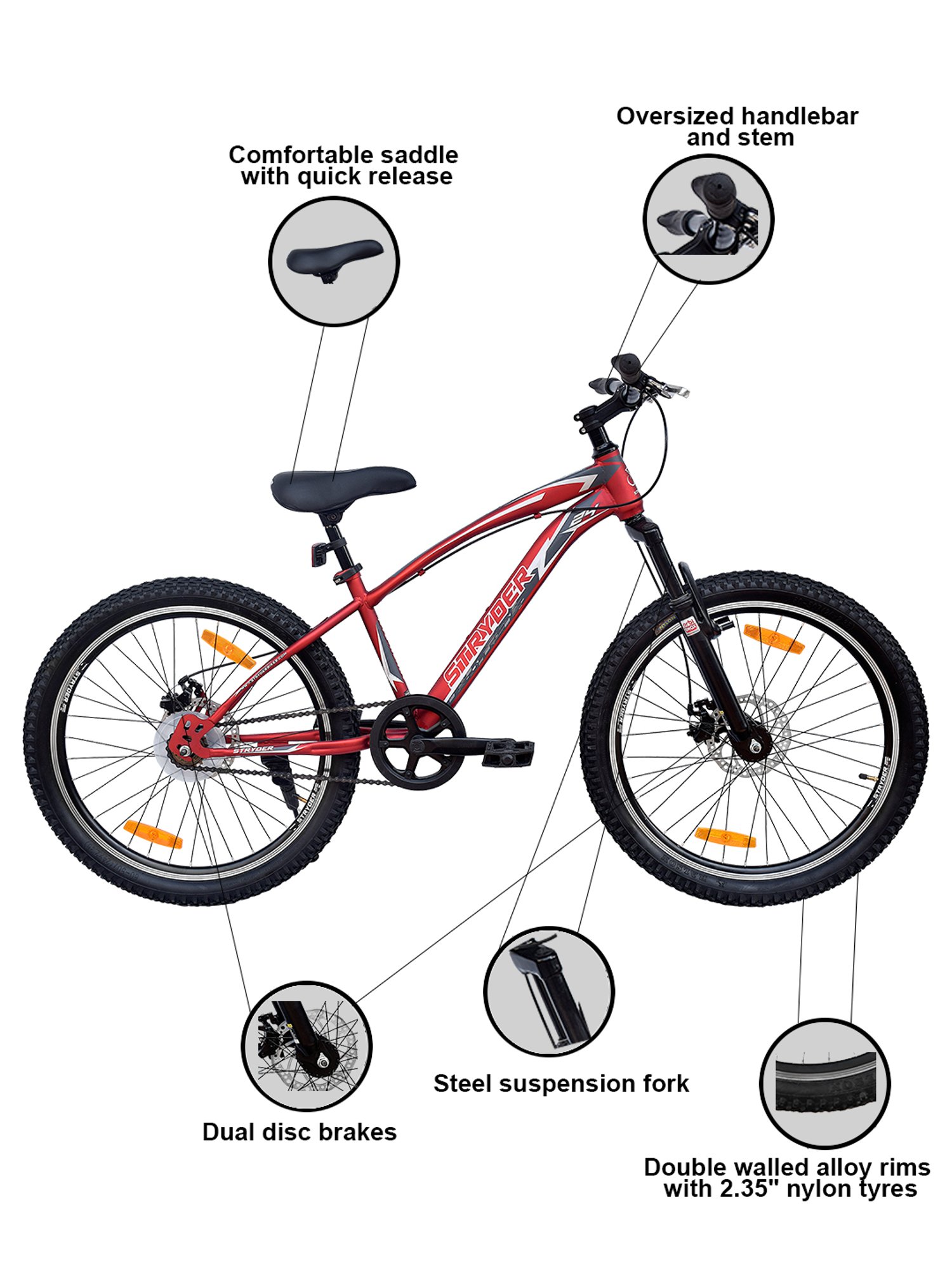 Stryder Laser Red Gelon MTB Bicycle 24 inch Wheel