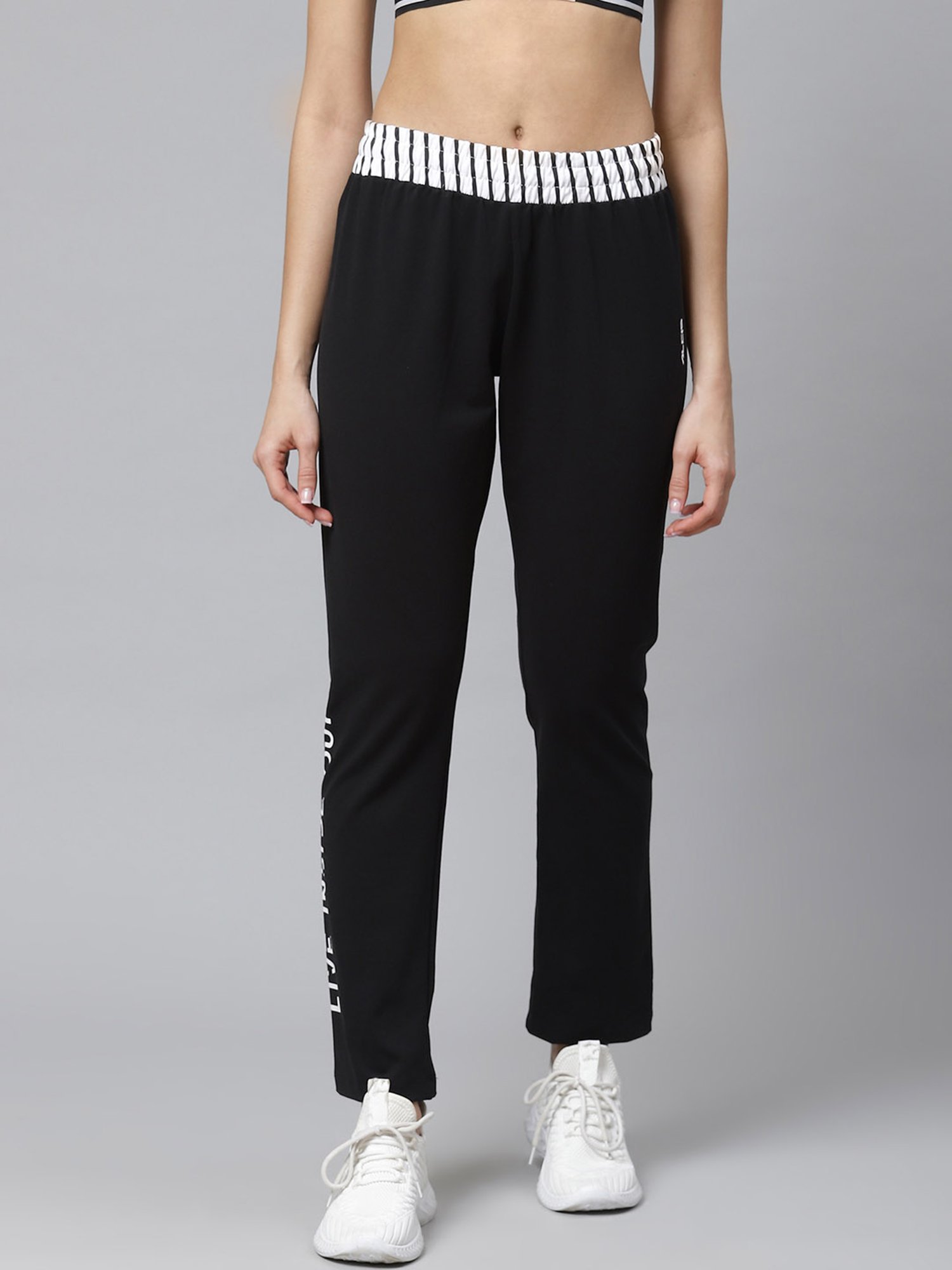 Buy Alcis Women Black Slim Fit Solid Cropped Joggers (S) Online