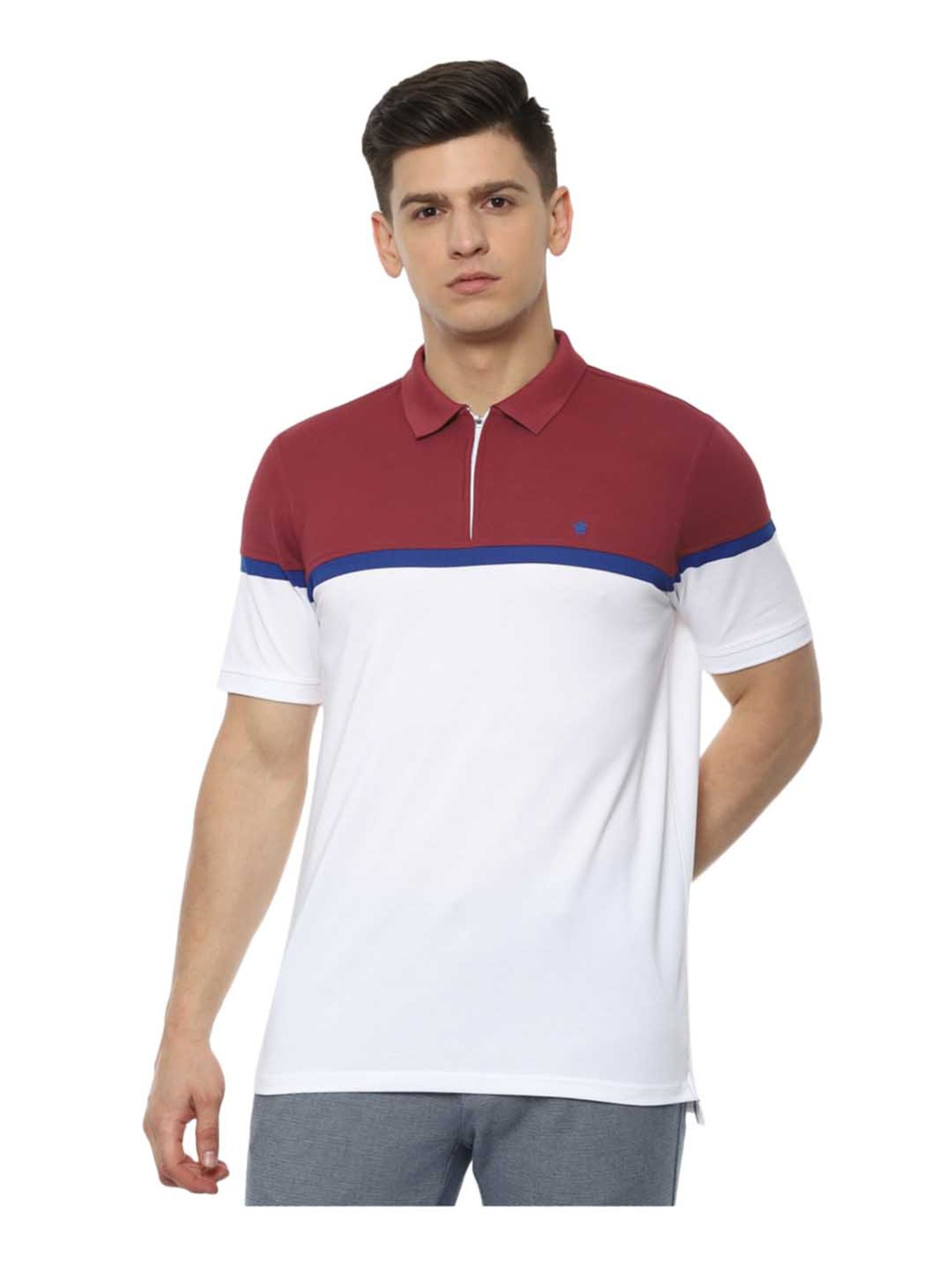 Louis Philippe Polo T-Shirts : Buy Louis Philippe Men Maroon Stripe Polo  Neck T-shirt Online