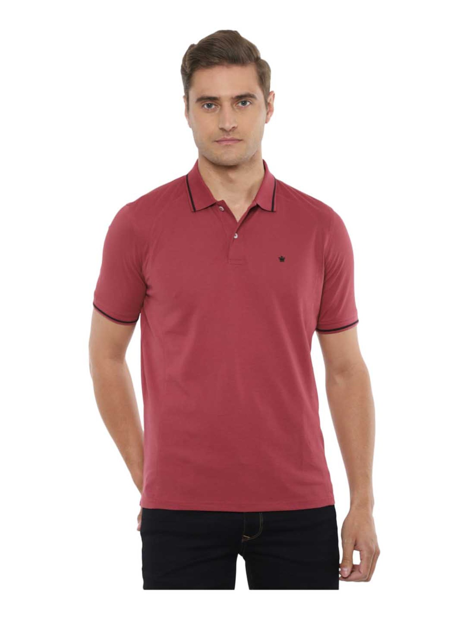 Louis Philippe Maroon Cotton Regular Fit Polo T-Shirt