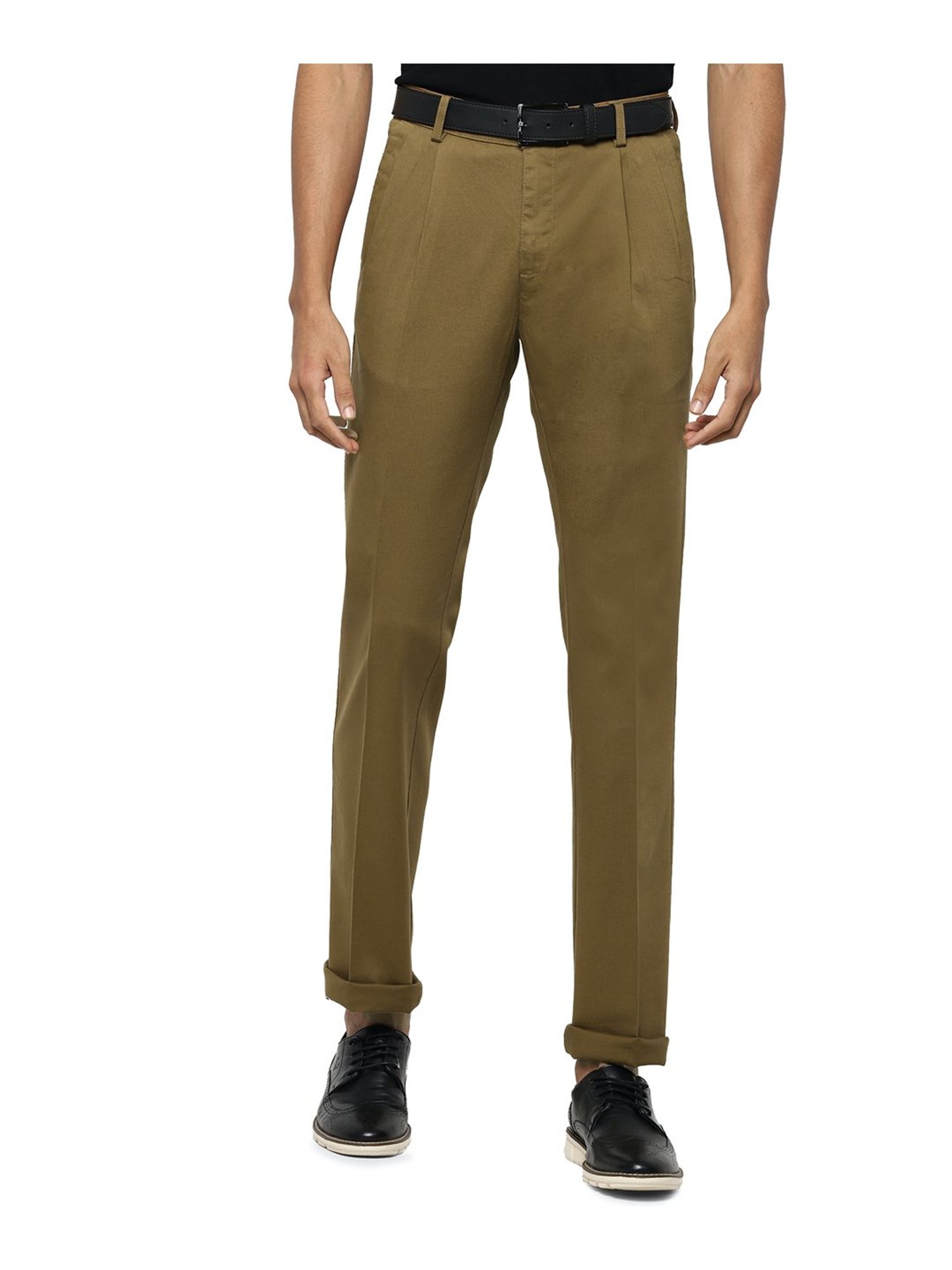 Buy ALLEN SOLLY Mens Pleated Front Slim Fit Solid Formal Trousers   Shoppers Stop