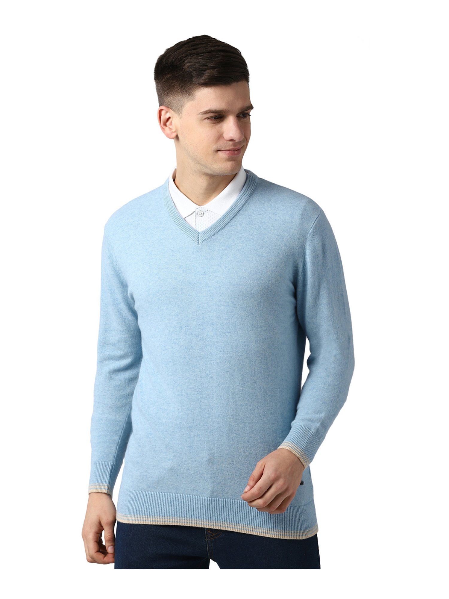 Buy Peter England Sky Blue V Neck Sweater for Men's Online @ Tata CLiQ