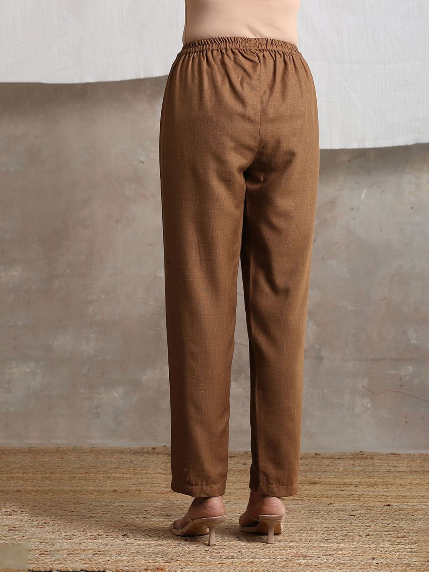 Wide linenblend trousers  Dark brown  Ladies  HM IN