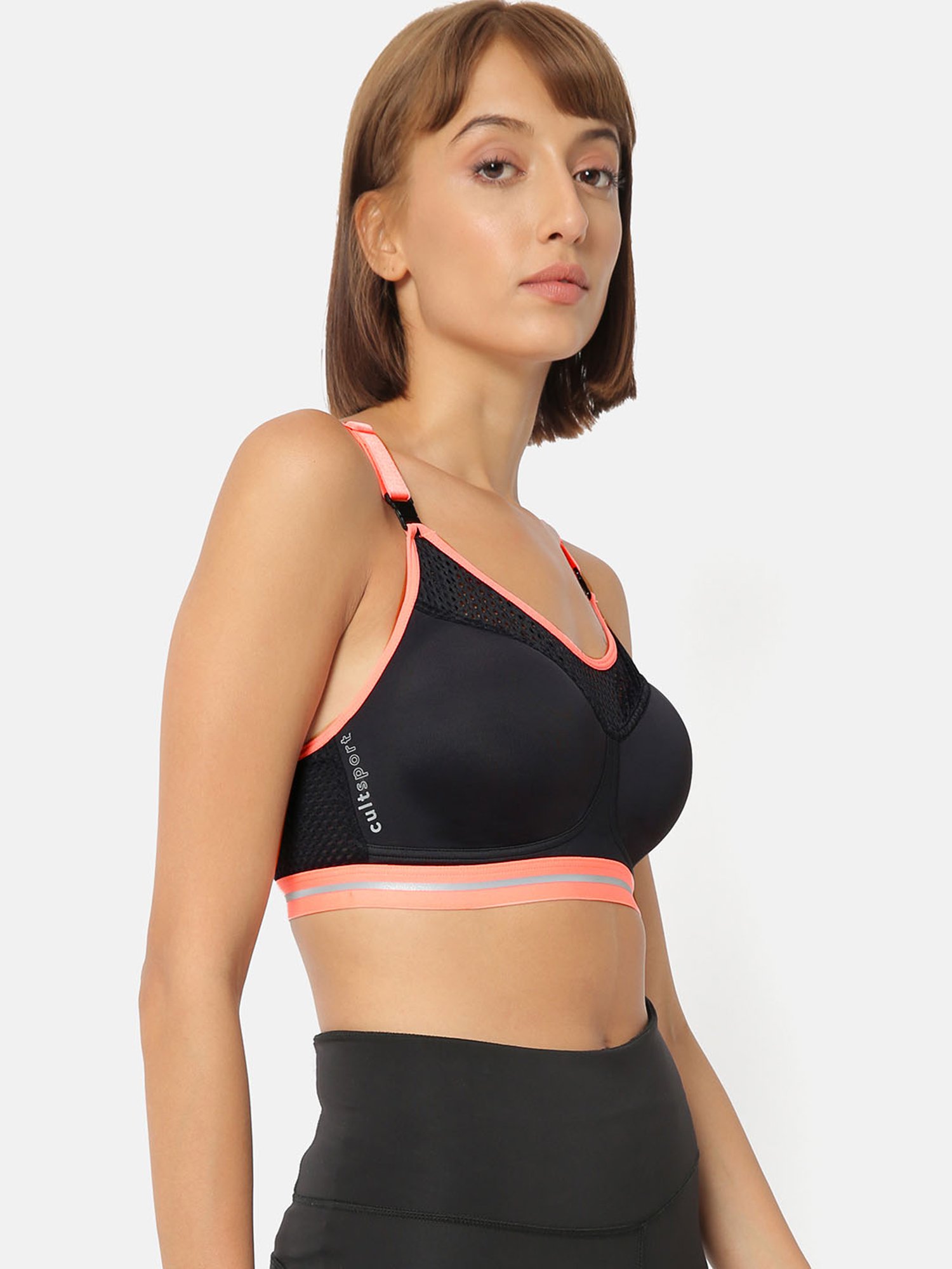 Buy Cultsport Black & Orange Non Wired Padded Sports Bra for Women Online @  Tata CLiQ