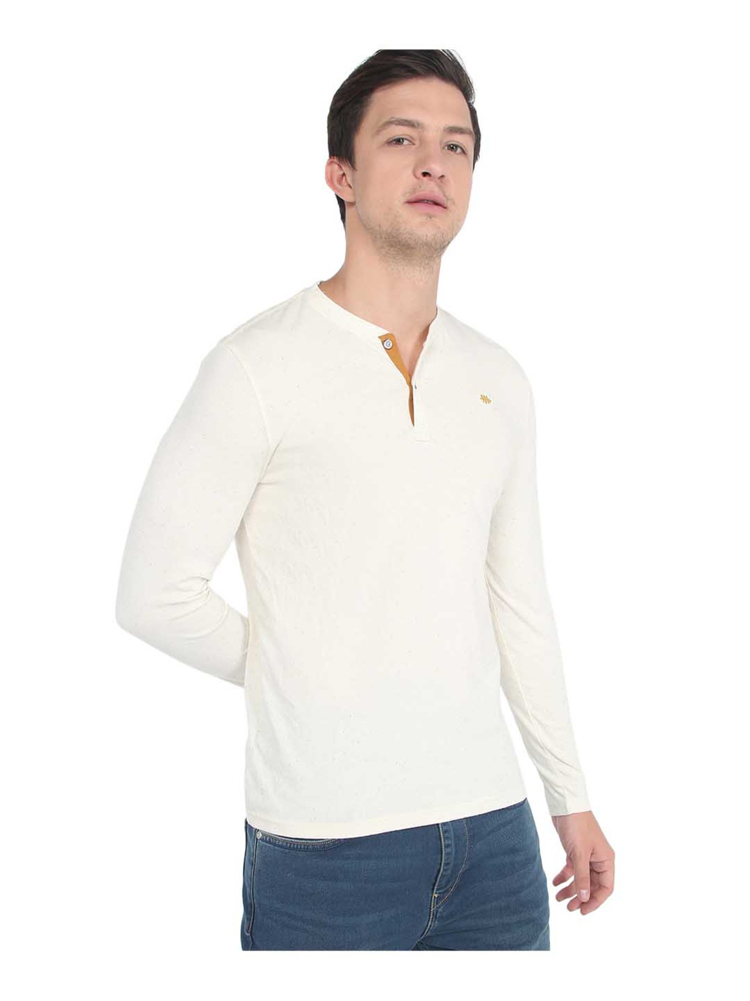 Buy Lee White Full Sleeves Henley T-Shirt for Men Online @ Tata CLiQ