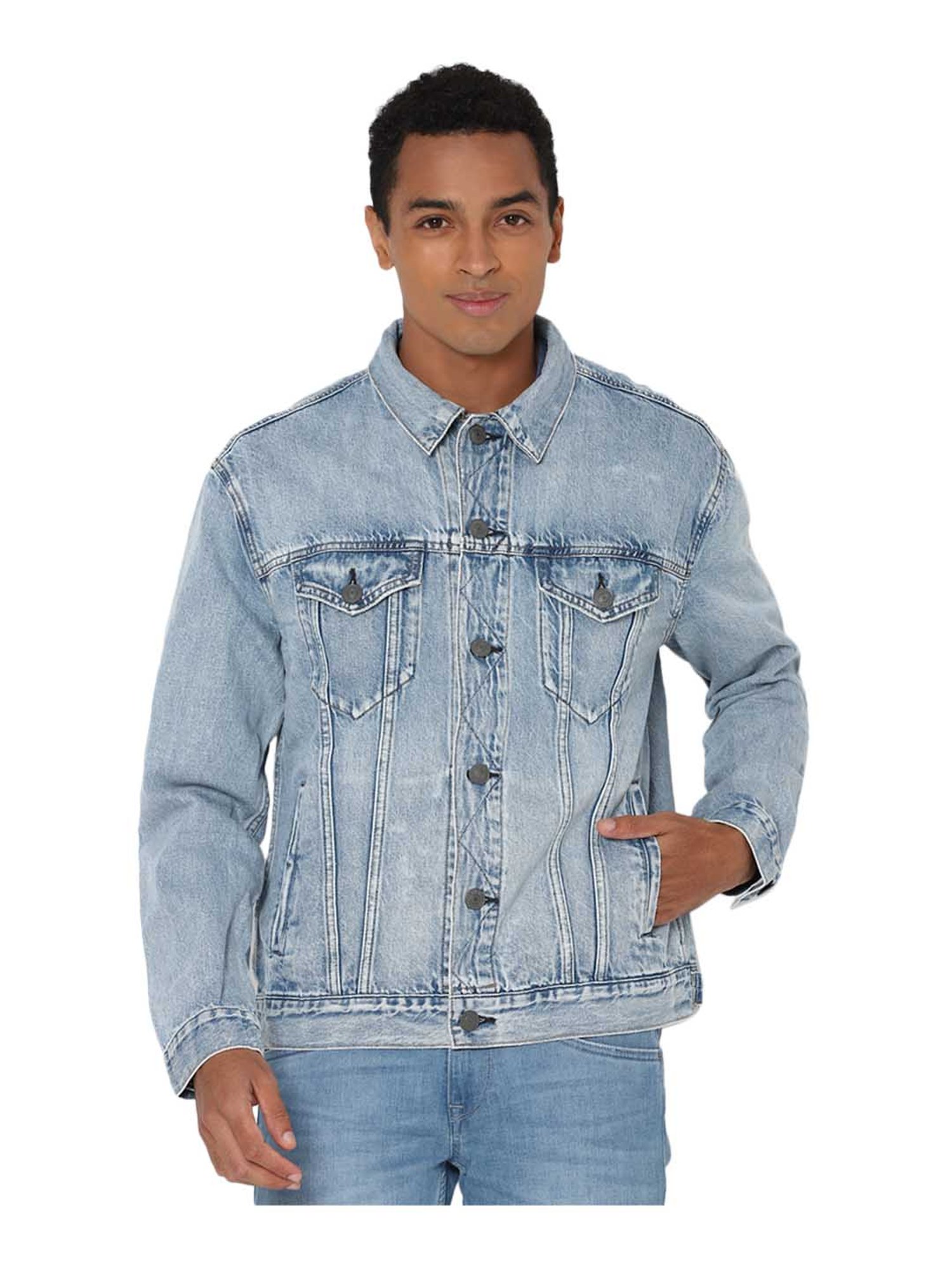 Buy American Eagle Blue Solid Full Sleeves Jacket for Men Online