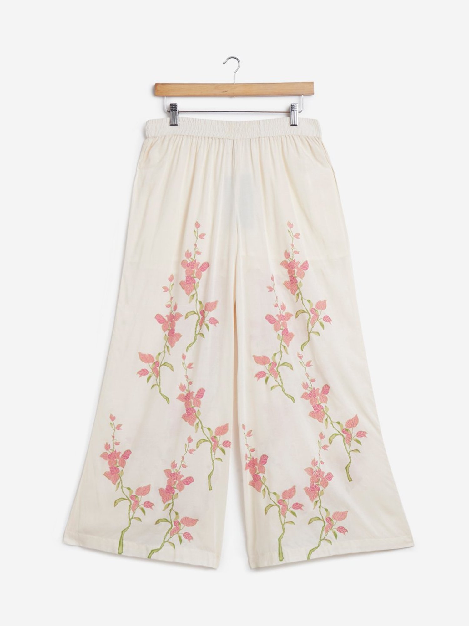 Buy Zuba Off-White Pure Cotton Floral Palazzos from Westside