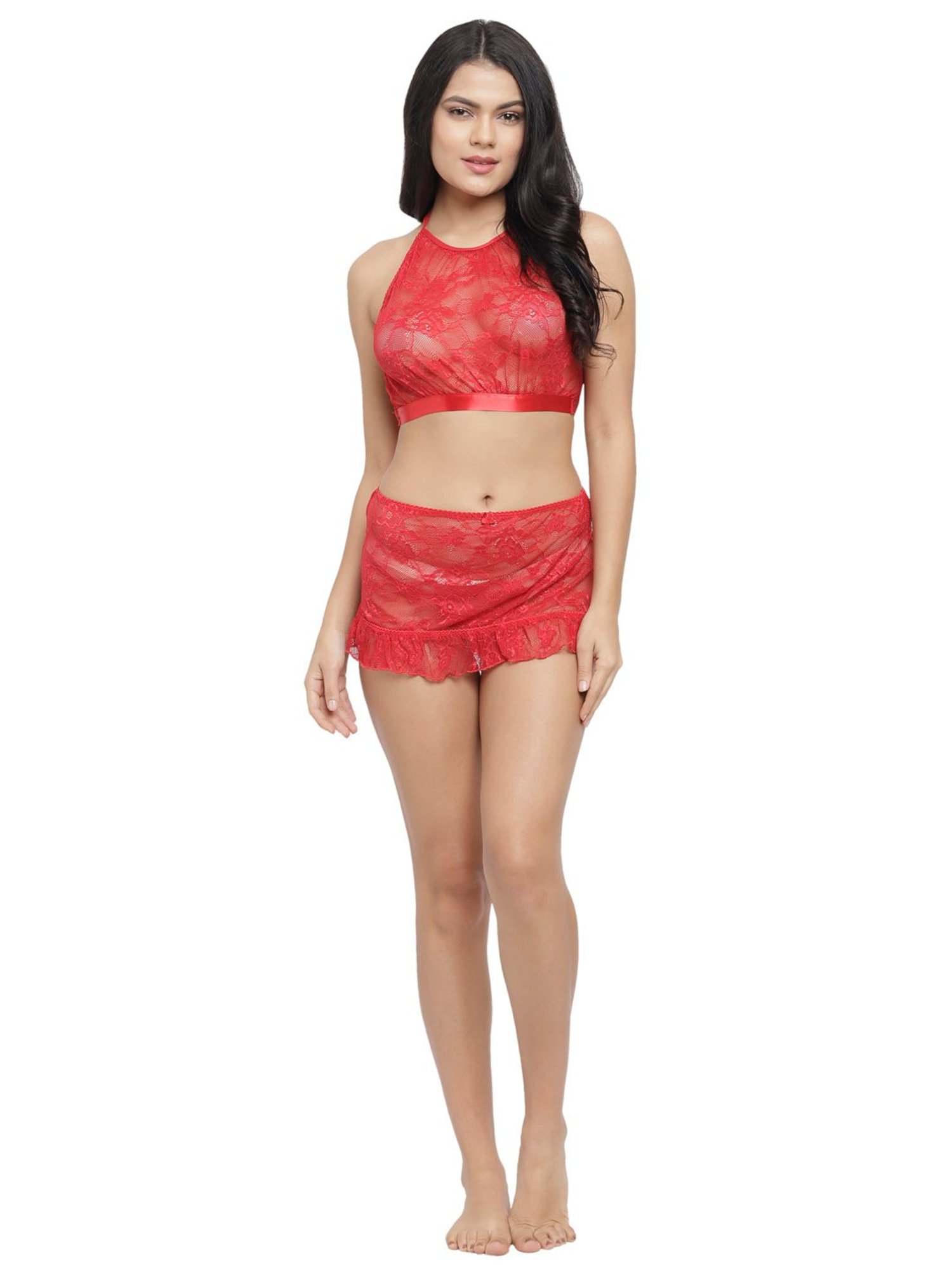 Buy Ira Soleil Red Lace Pattern Lingerie Set for Women Online @ Tata CLiQ