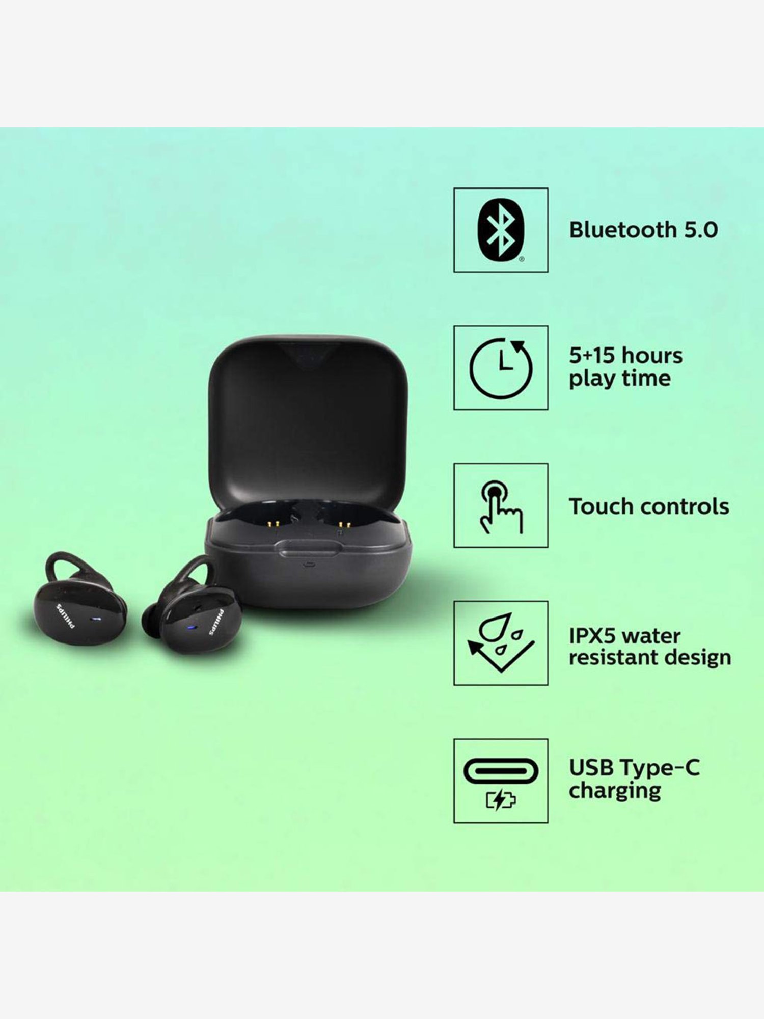 philips philips true wireless earbuds tat4205bk