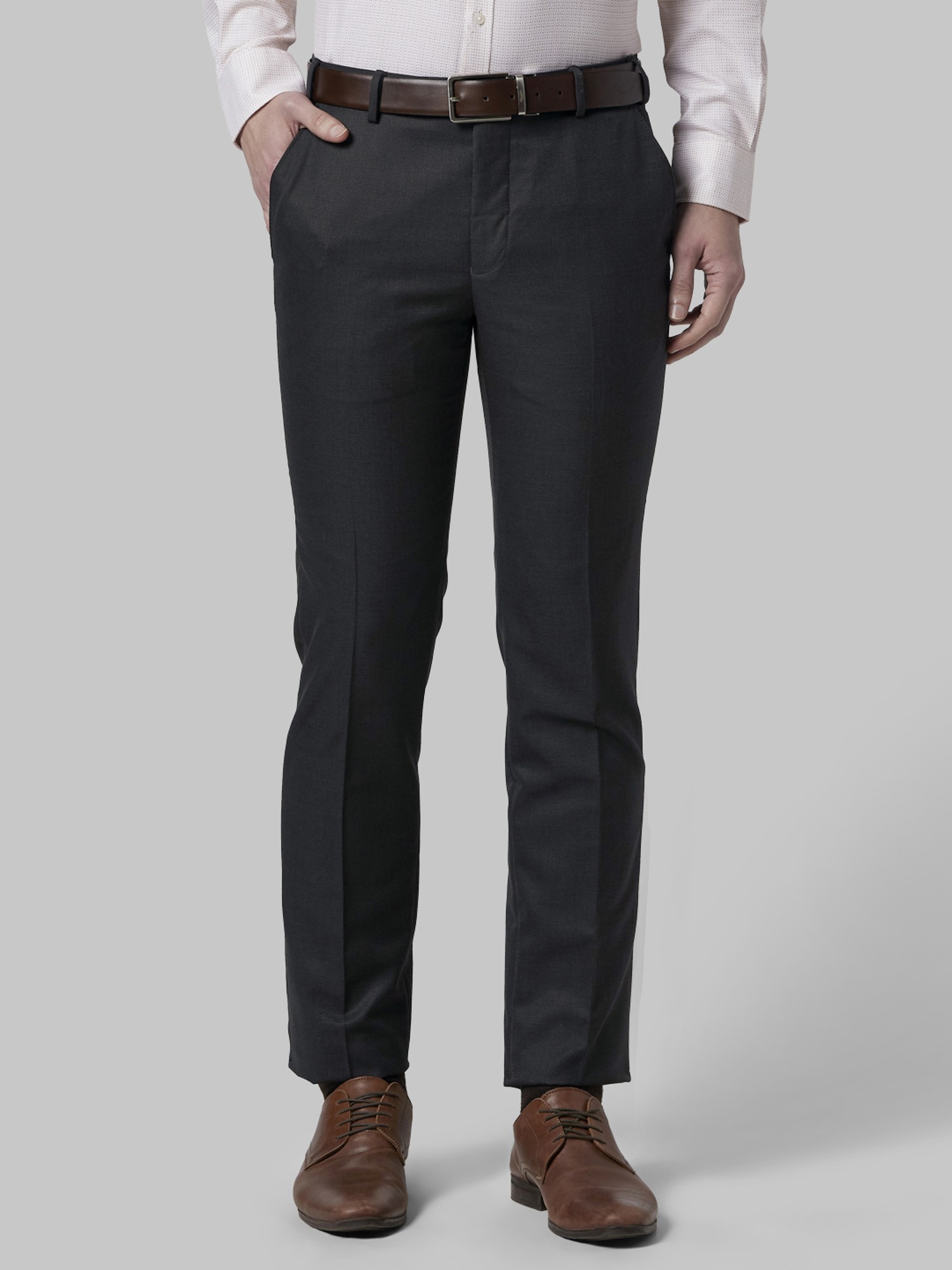 Men's Formal Trouser Slim Fit Plain Front Cross Pocket Color: E/W (GREY) -  FIT ELEGANCE