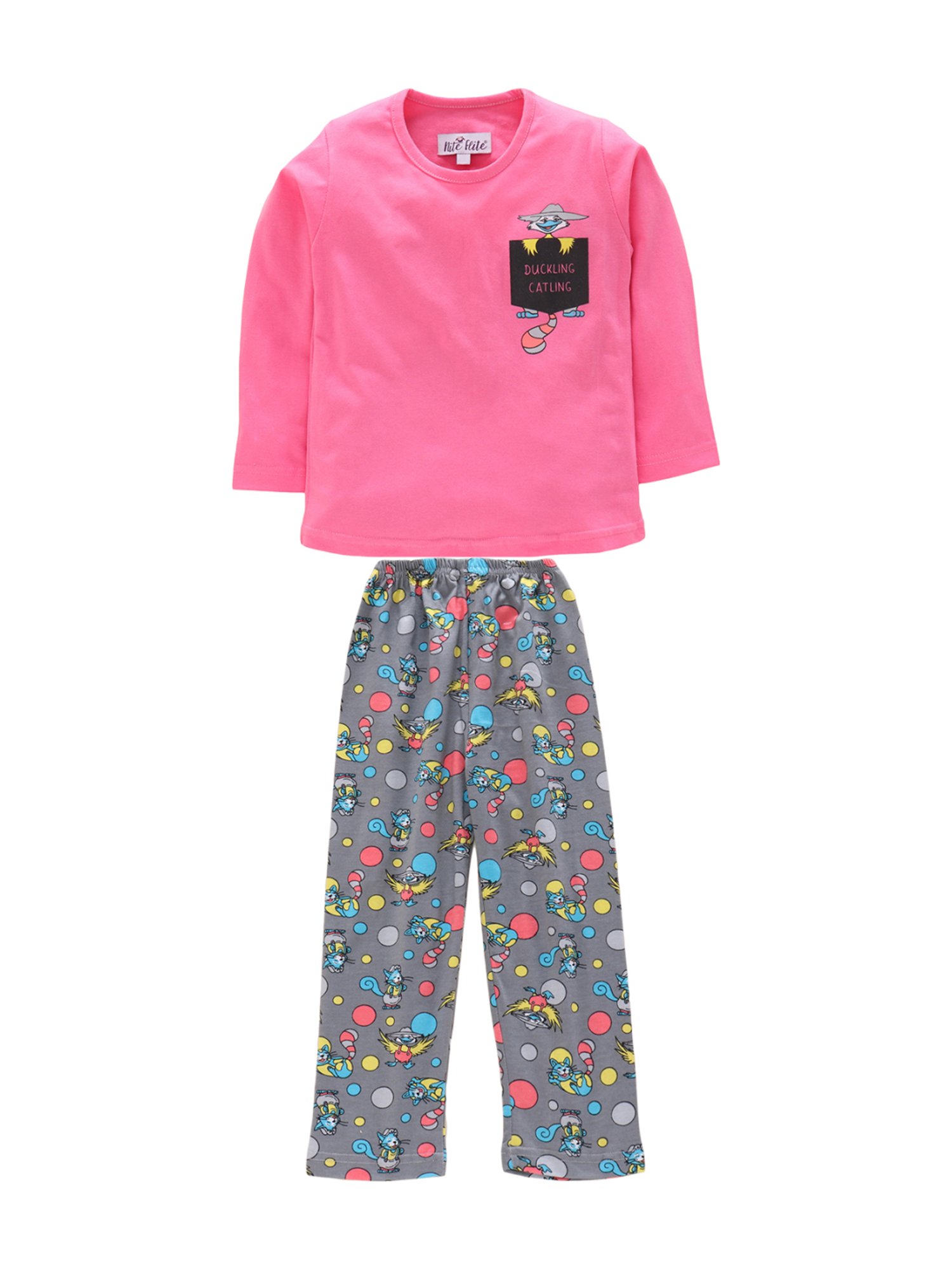 Nite Flite Kids Pink & Grey Cat & Duck Tales Pyjama Set-Nite Flite ...