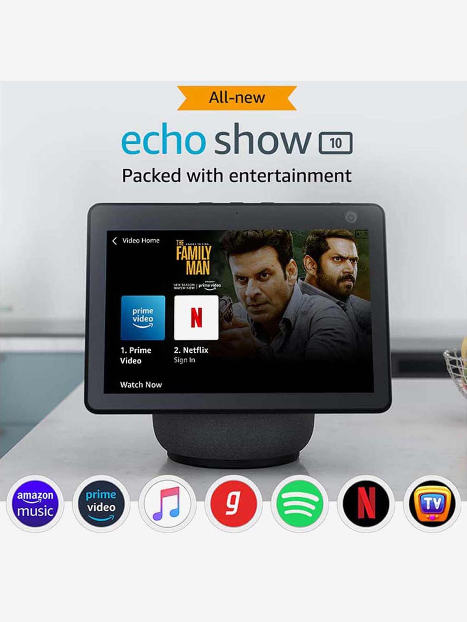 Glacier White 3rd Gen All-new Echo Show 10 | HD smart display with motion and Alexa 