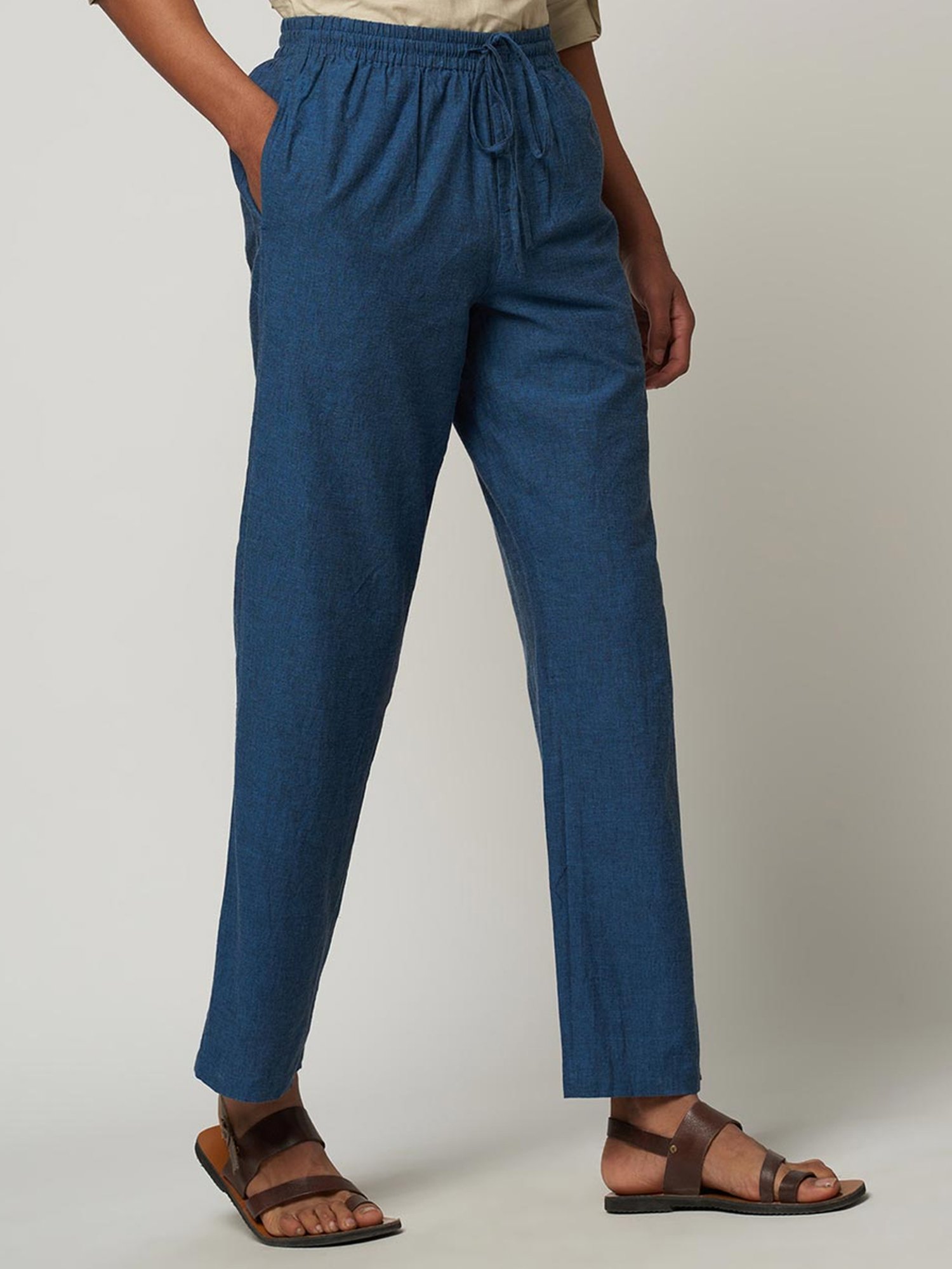 Buy Beige Linen Blend Slim Fit Pants for Men Online at Fabindia  10589478