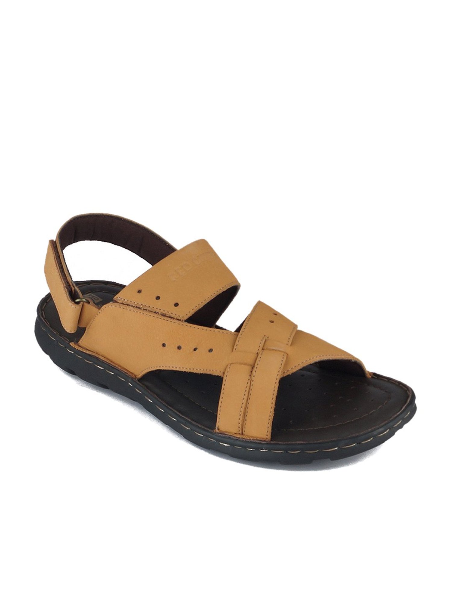 Red Tape cross strap slides in brown leather | ASOS