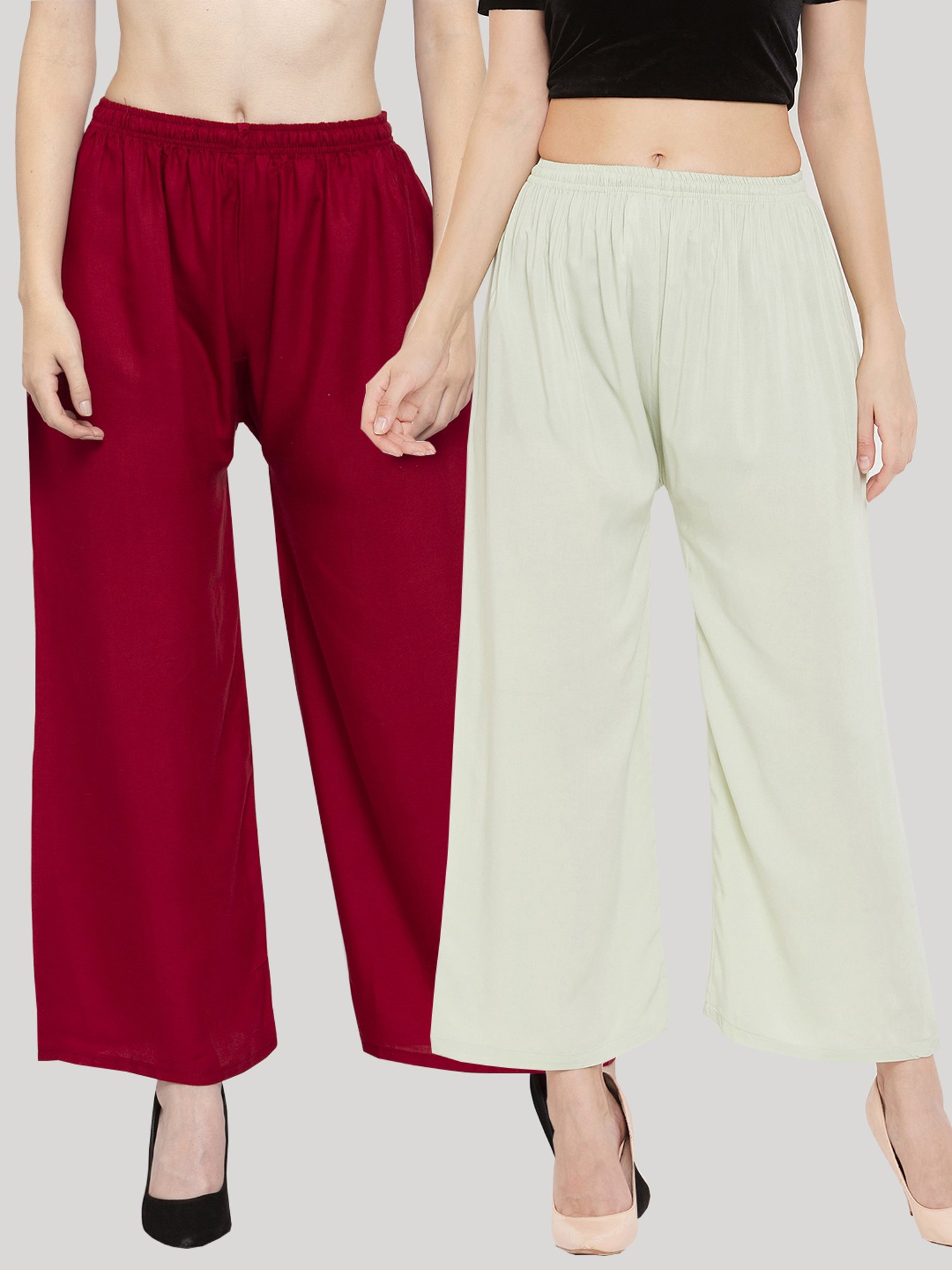 Buy Clora Solid OffWhite  Maroon Rayon Palazzo Pack Of 2 Online at Best  Price  Clora Creation