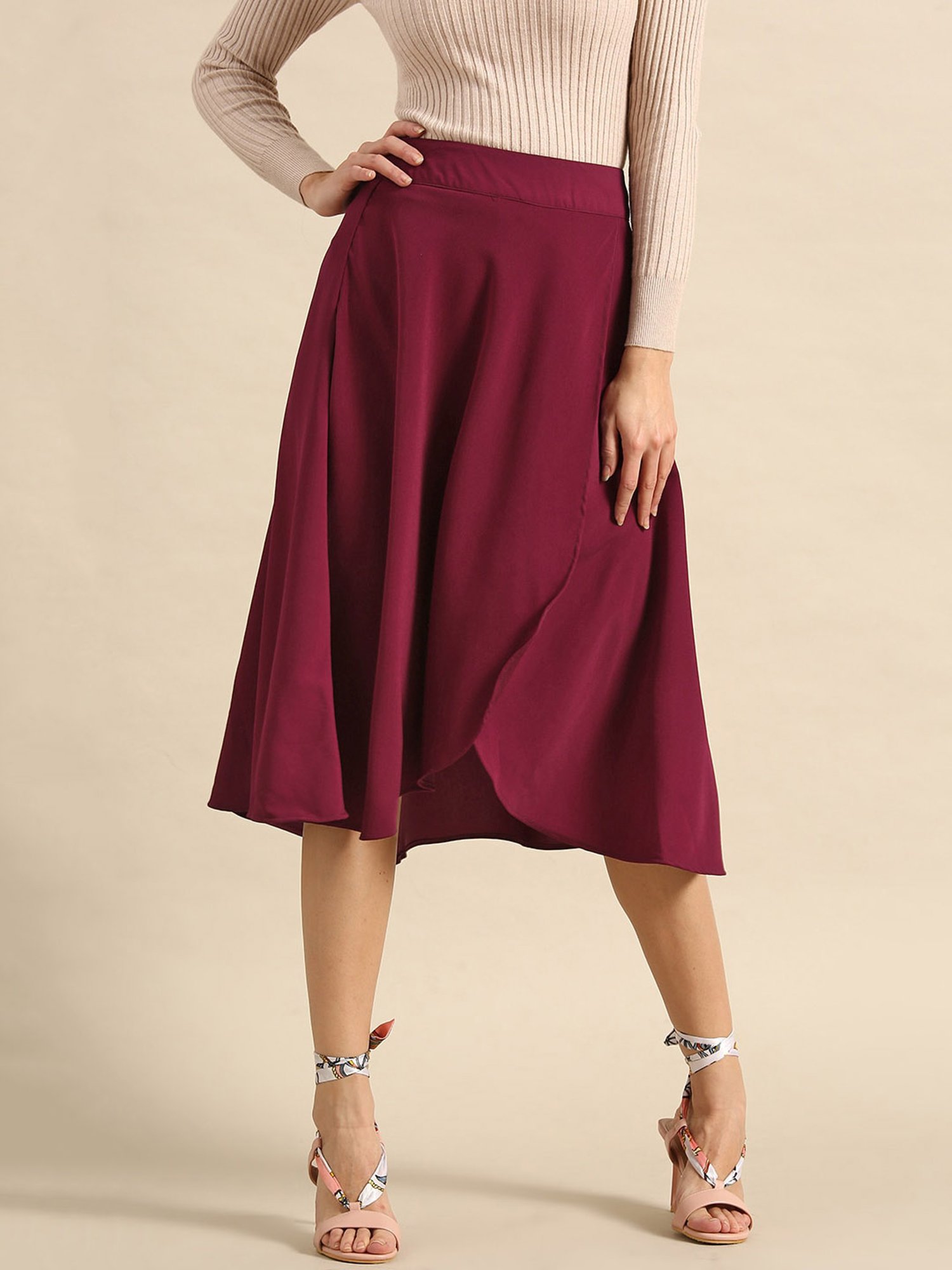 Buy Aks Couture Burgundy Knee Length Skirt for Women's Online